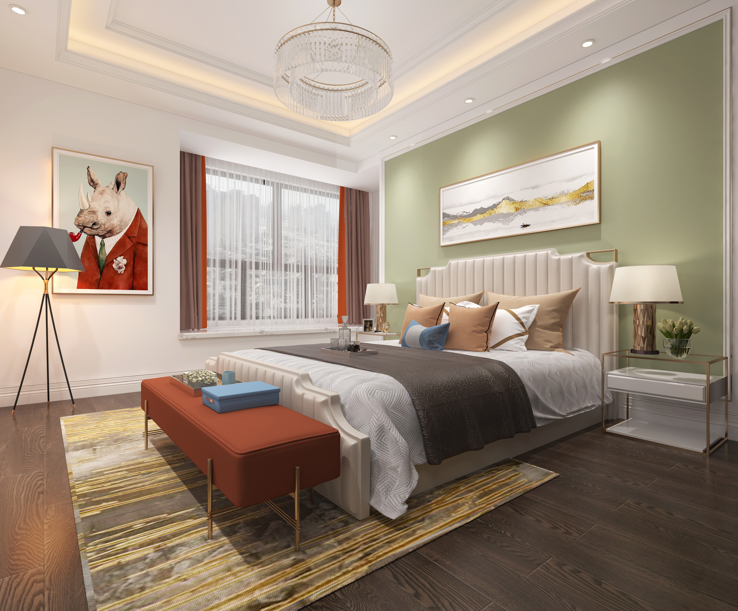 南寧大觀天下280㎡美式臥室裝修實(shí)景圖