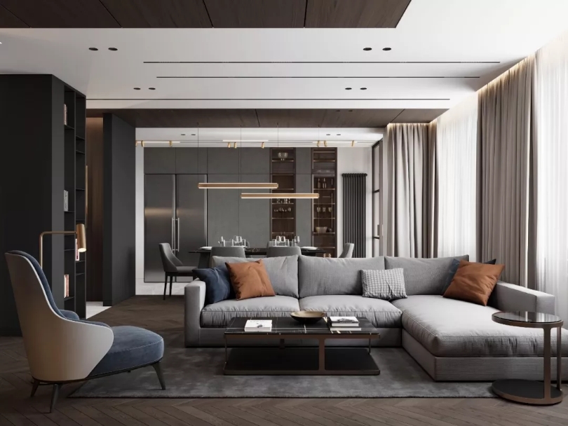 南寧榮和大地168㎡現(xiàn)代輕奢客廳裝修效果圖