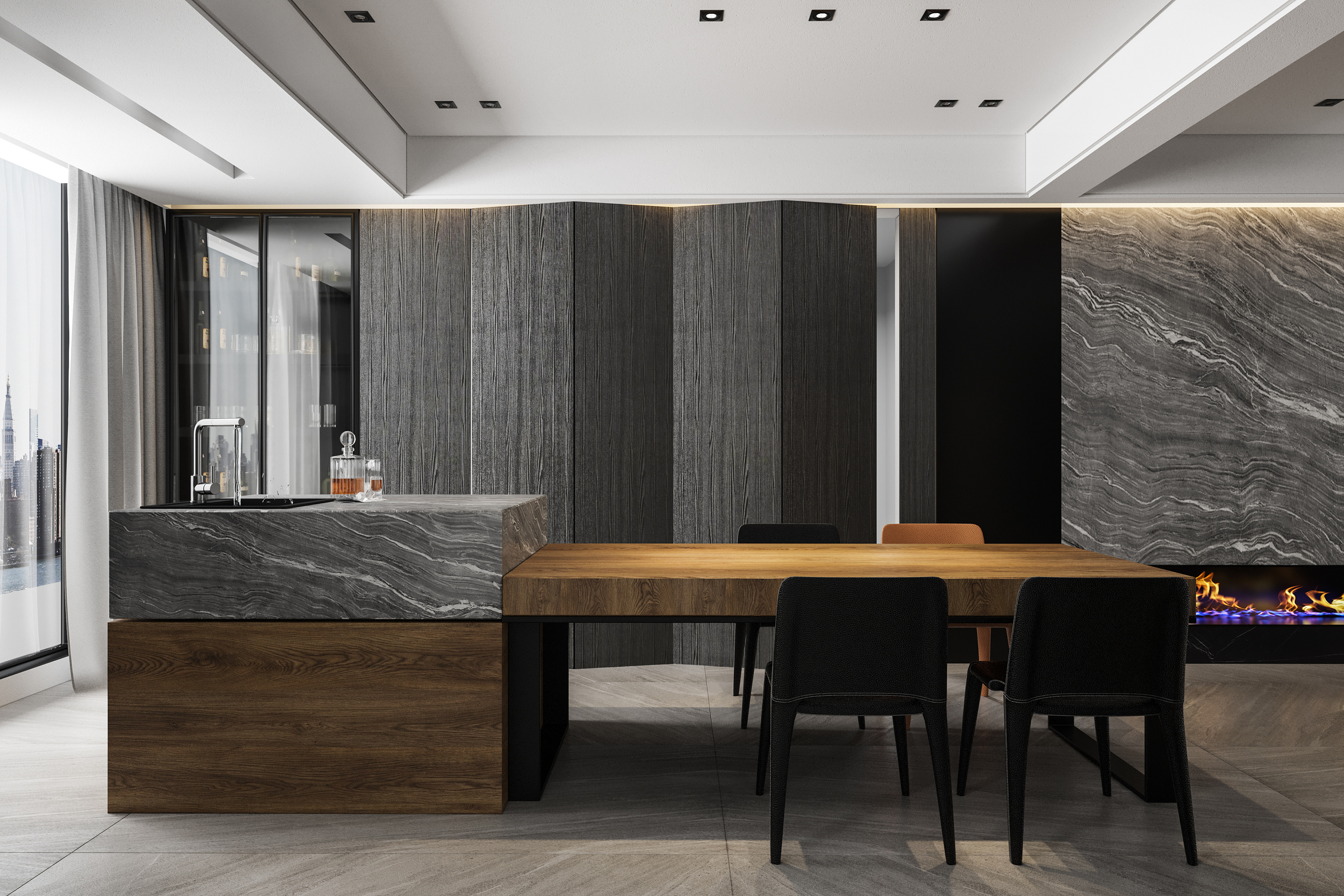 南寧嘉和城布洛可128㎡現(xiàn)代輕奢餐廳裝修效果圖