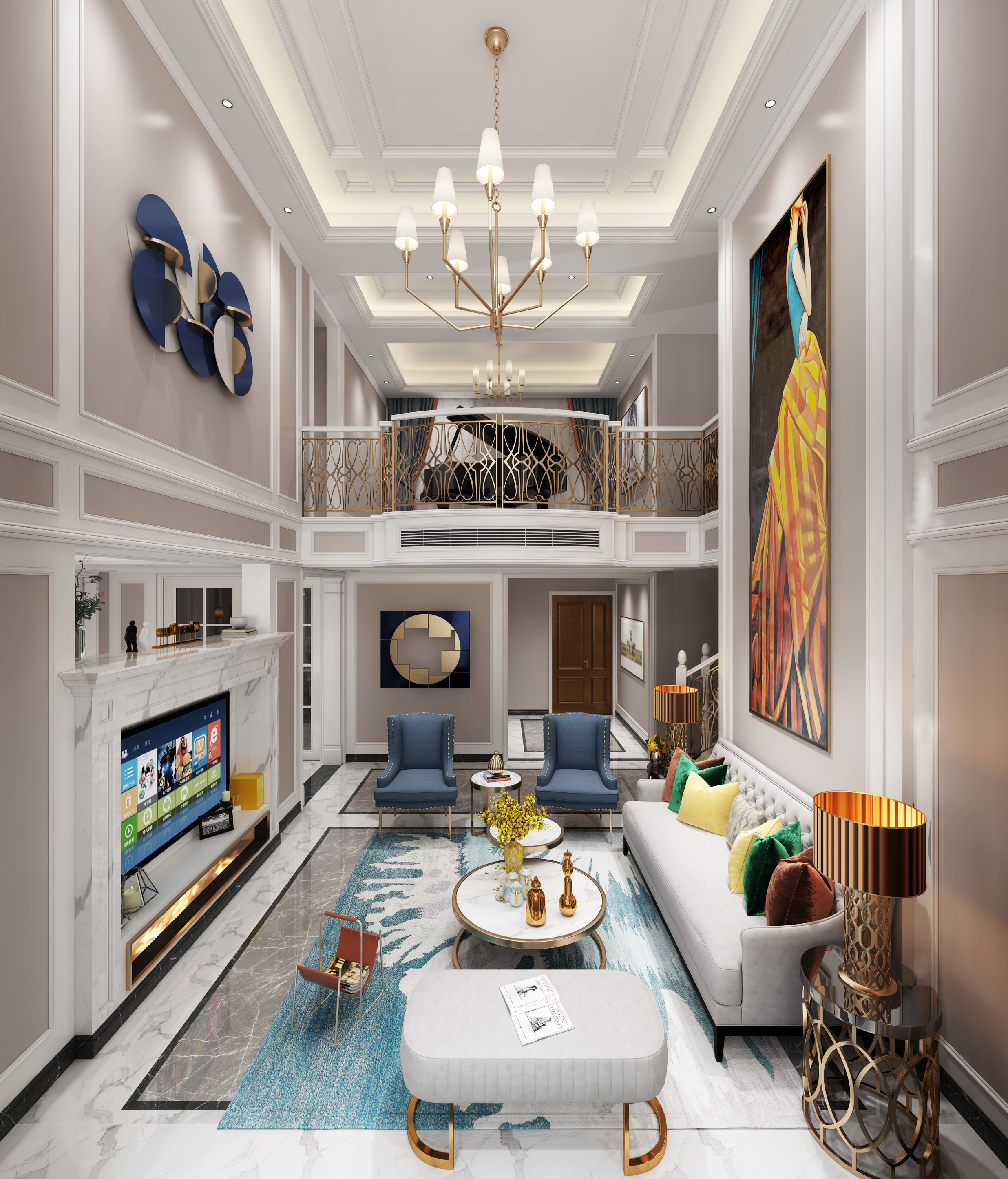 南寧大觀天下280㎡美式客廳裝修實(shí)景圖