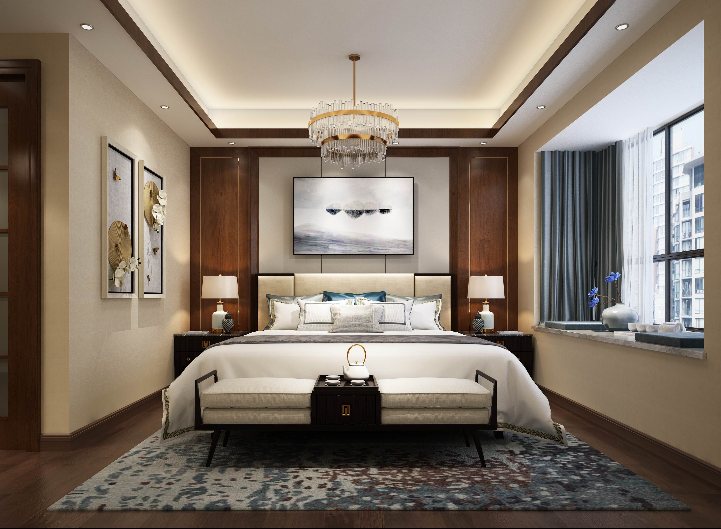 南寧湖畔書院165㎡臥室中式裝修風格案例效果圖