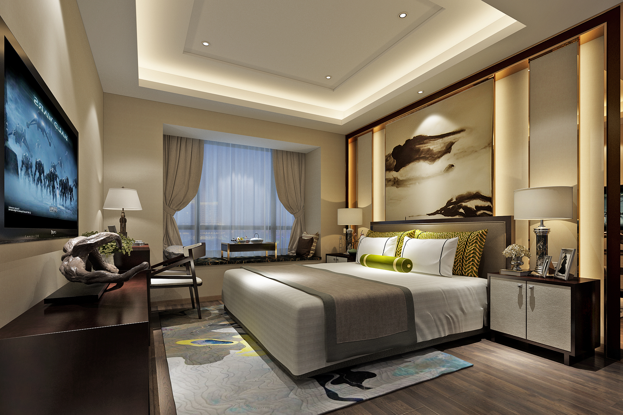 南寧東方皇城190㎡臥室現(xiàn)代輕奢裝修風(fēng)格案例效果圖