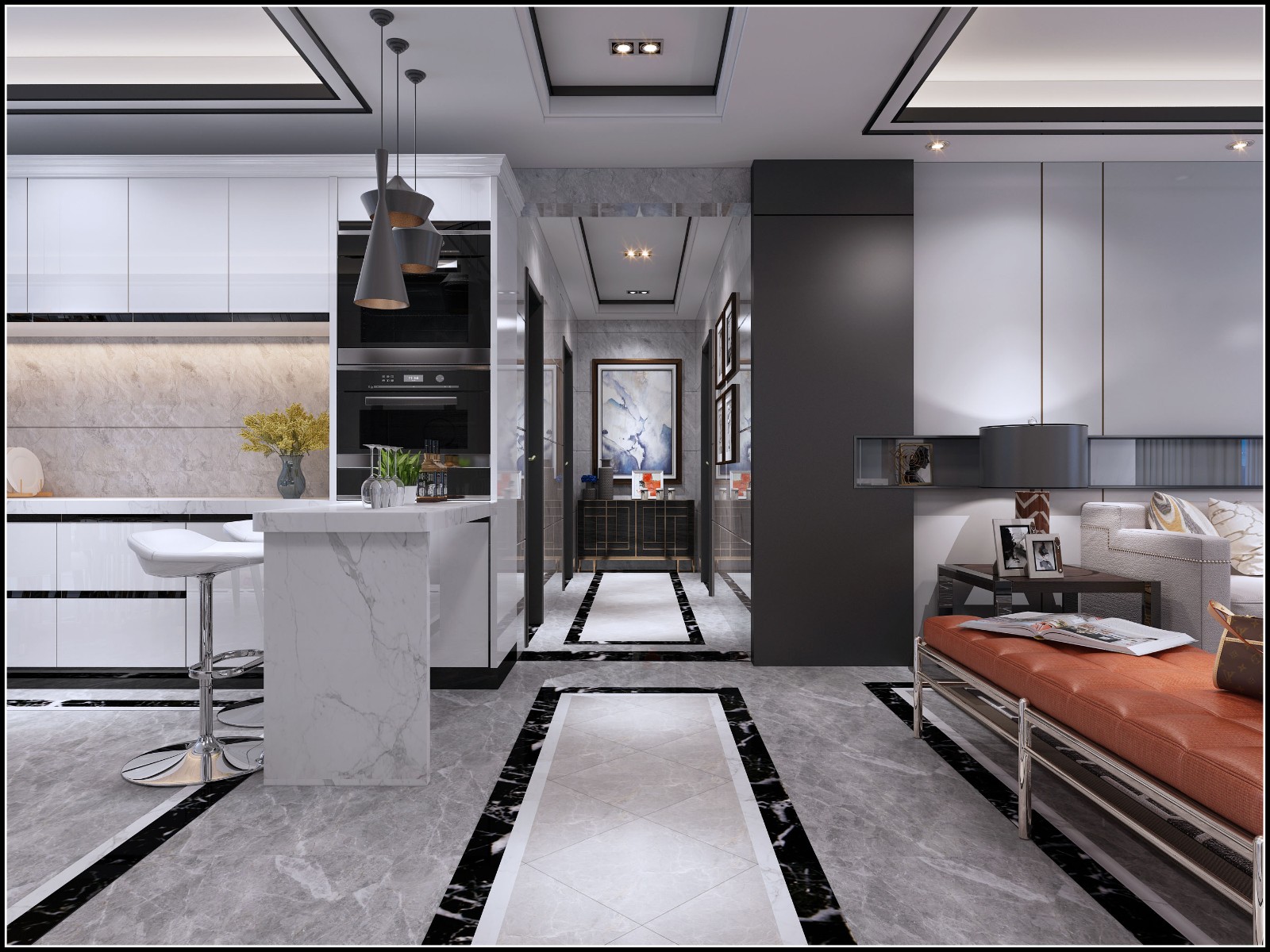 南寧嘉和城溫莎堡225㎡過道現(xiàn)代簡約裝修風格案例效果圖