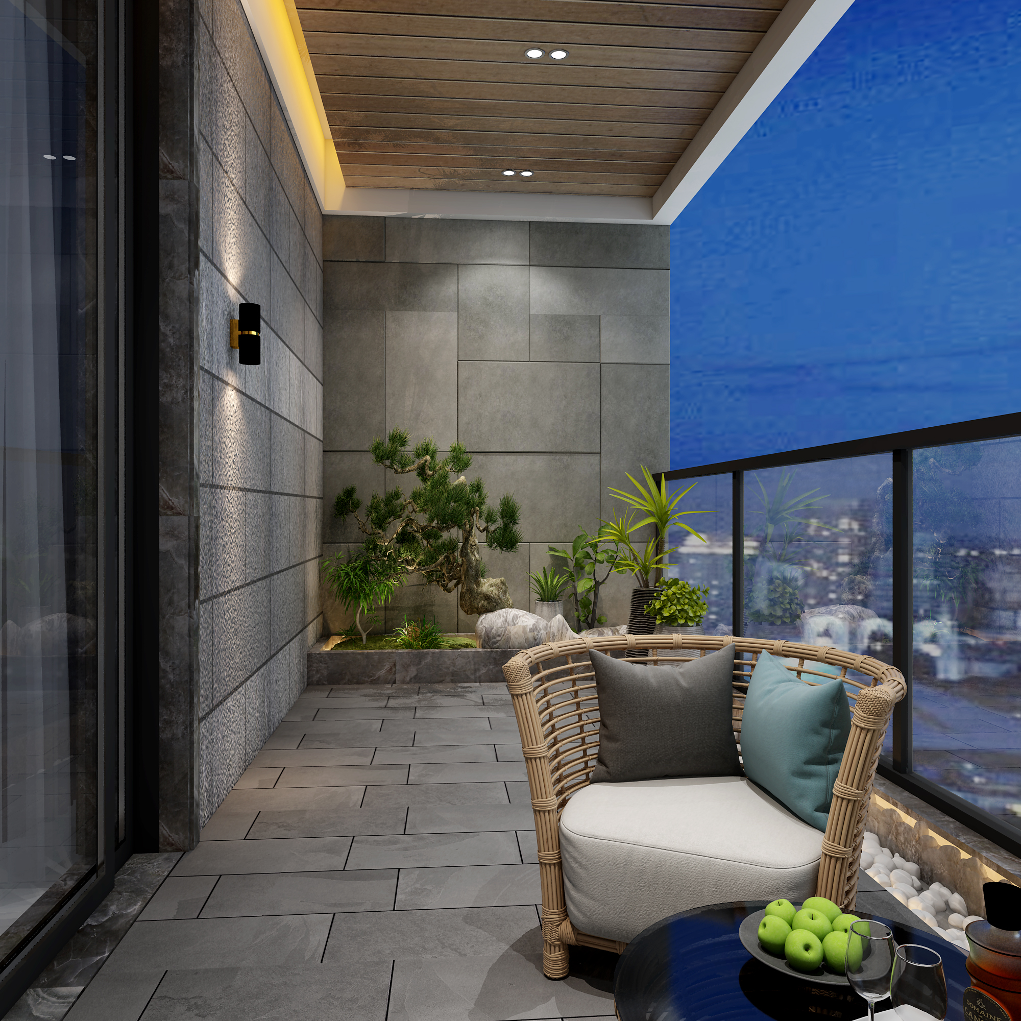 南寧國賓壹號220㎡陽臺新中式裝修效果圖