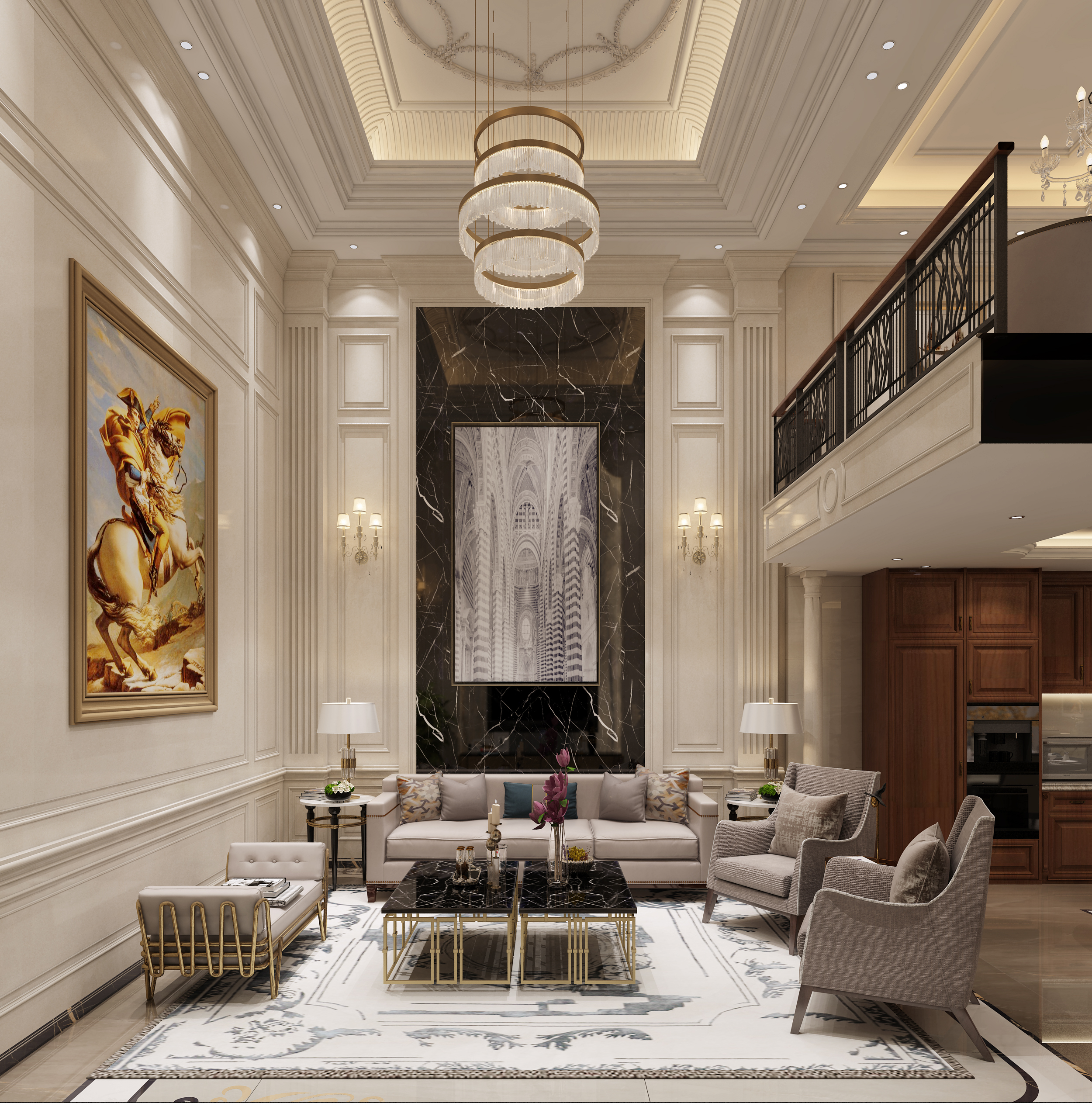 南寧恒大華府400㎡客廳歐式裝修案例效果圖