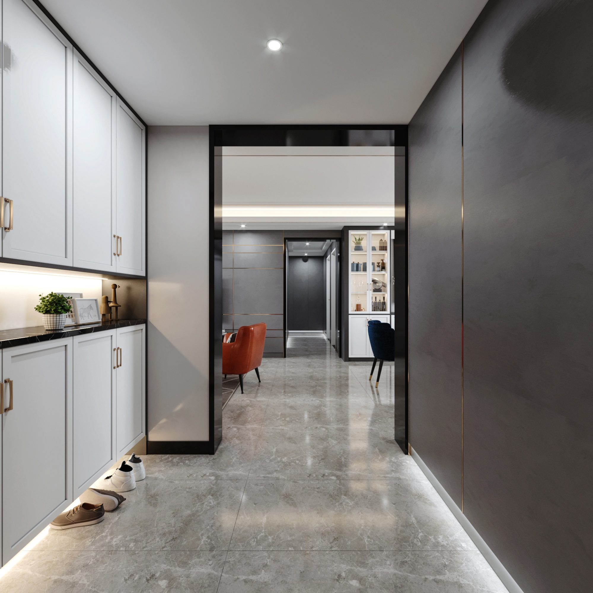 南寧翡翠時(shí)光150㎡玄關(guān)現(xiàn)代輕奢裝修風(fēng)格案例效果圖