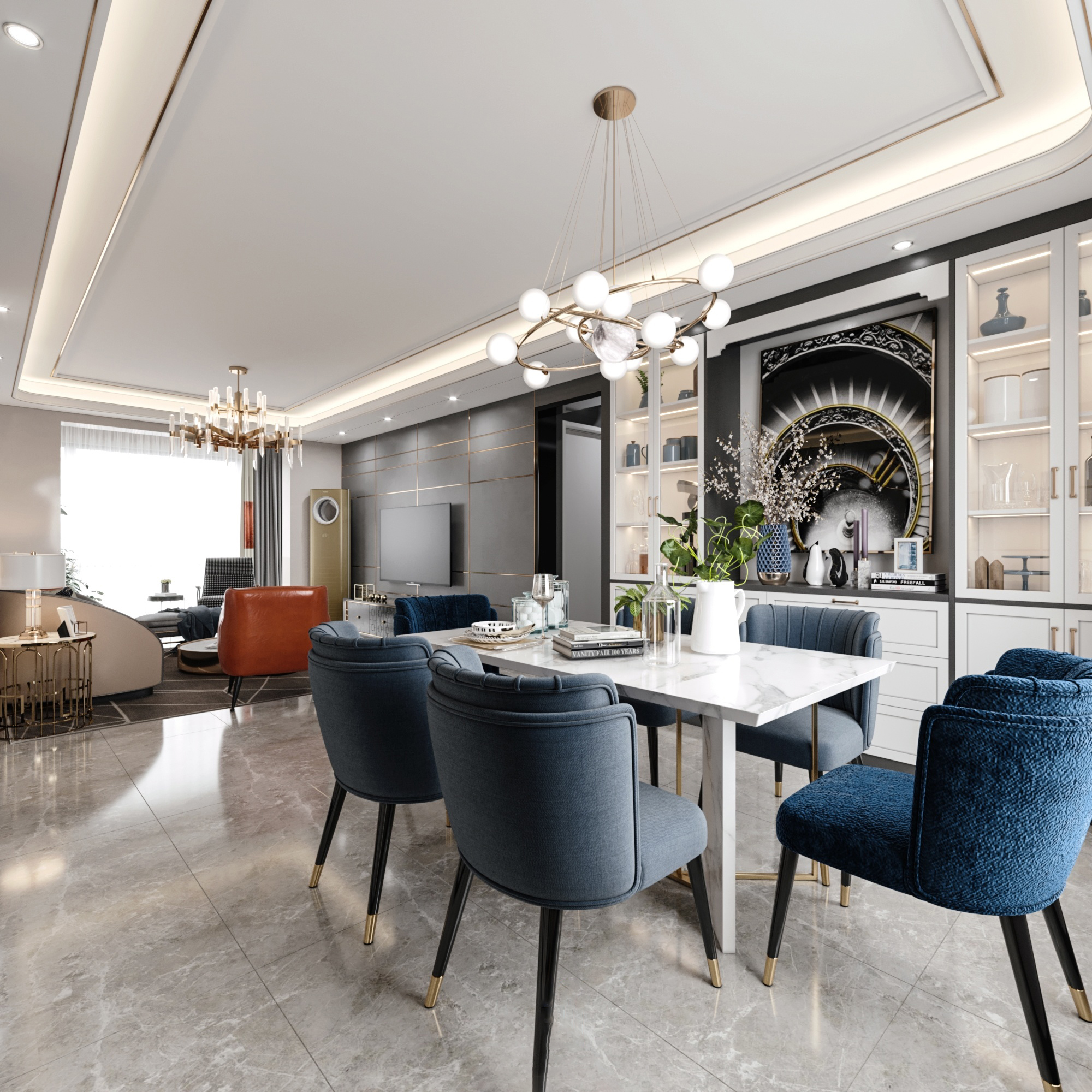 南寧翡翠時(shí)光150㎡餐廳現(xiàn)代輕奢裝修風(fēng)格案例效果圖