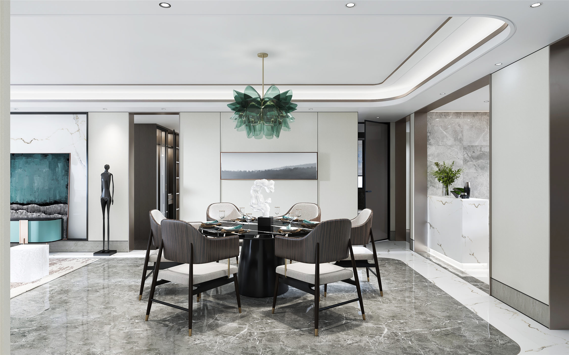 南寧春江明月169㎡餐廳現(xiàn)代輕奢裝修風(fēng)格效果圖