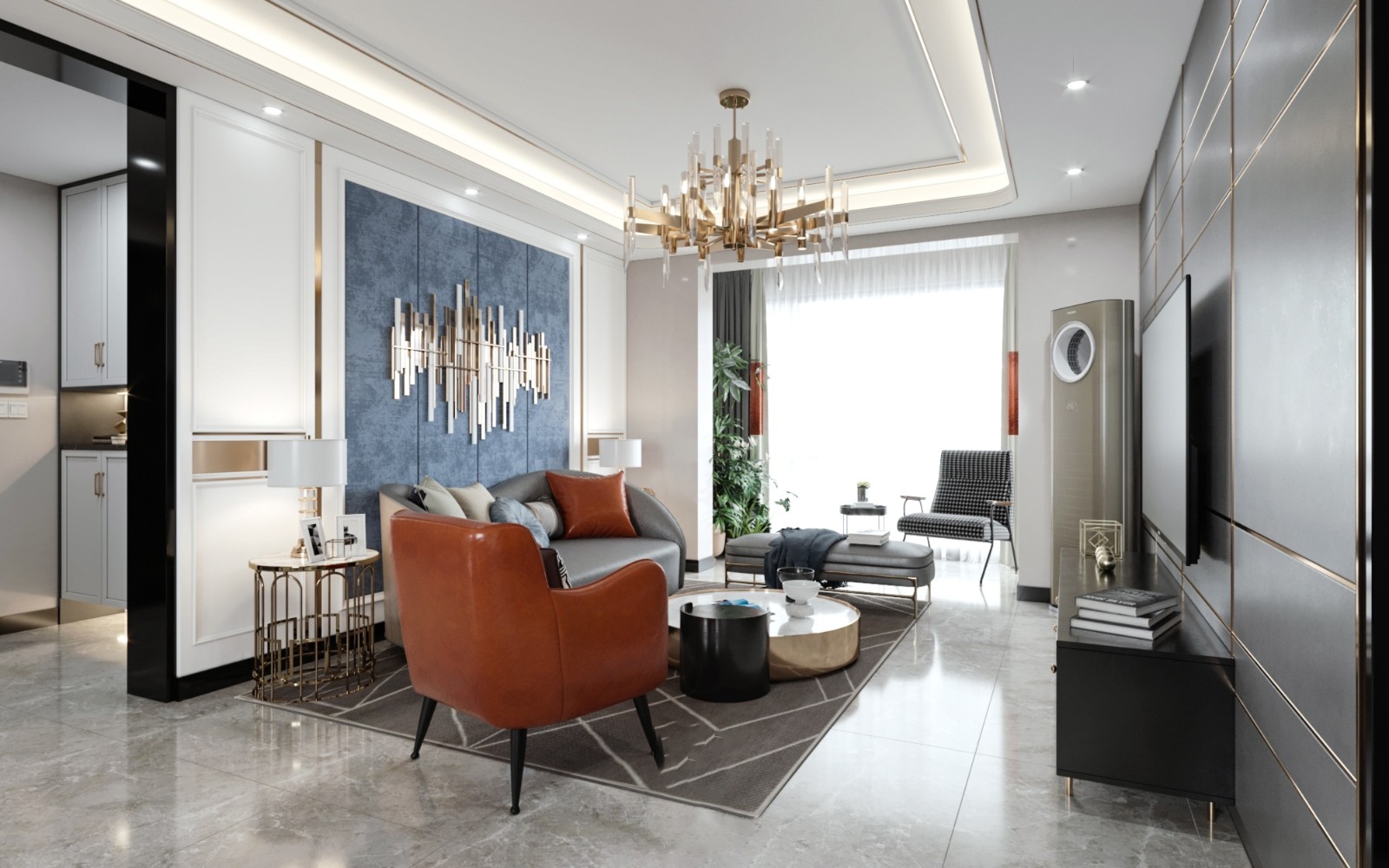 南寧翡翠時(shí)光150㎡客廳現(xiàn)代輕奢裝修風(fēng)格案例效果圖