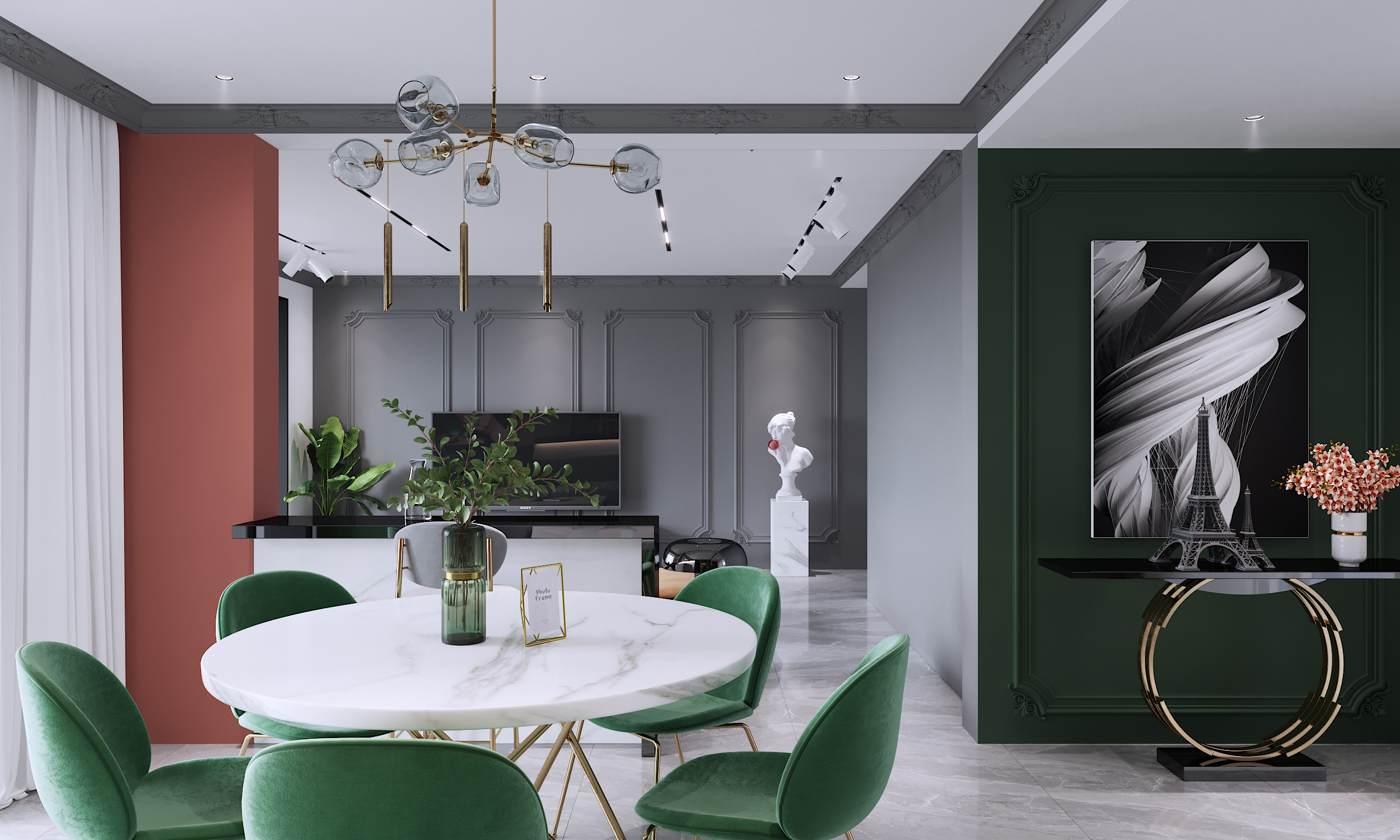 美泉1612樓盤150㎡餐廳美式輕奢裝修風格案例效果圖