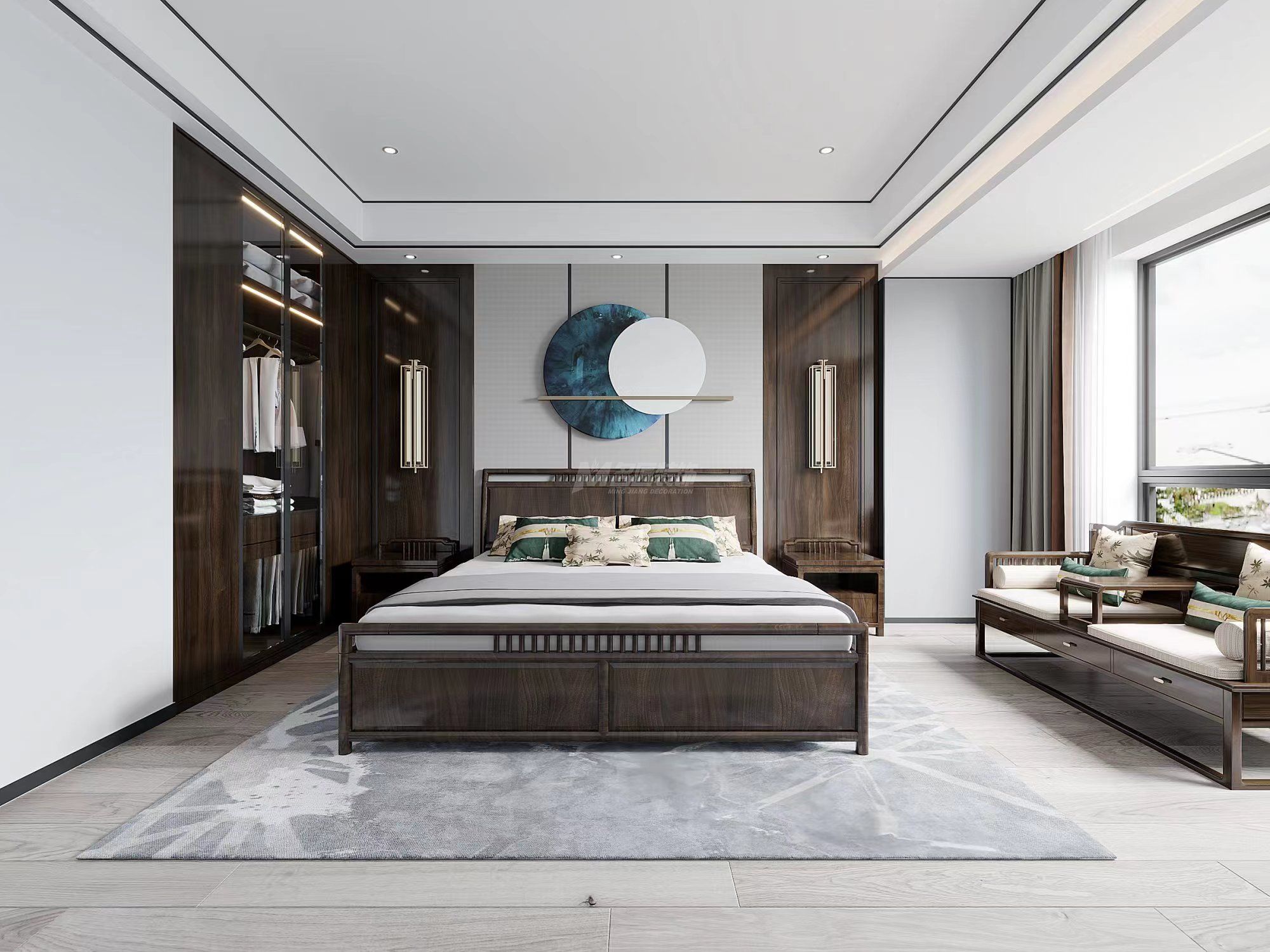 萬(wàn)科朗潤(rùn)150㎡主臥新中式裝修風(fēng)格效果圖