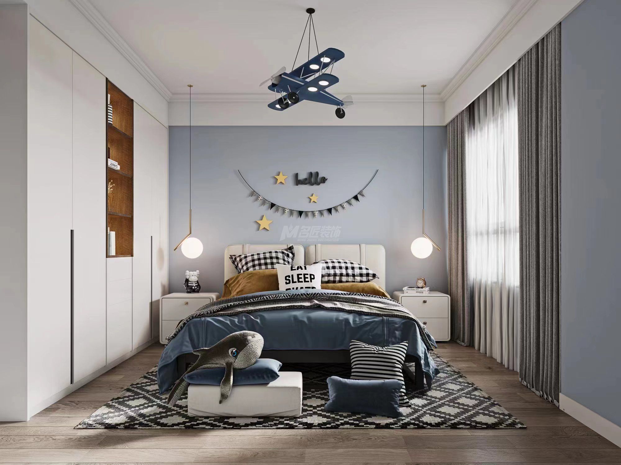 南寧龍光玖瓏湖153㎡兒童房現(xiàn)代簡約裝修風(fēng)格案例效果圖