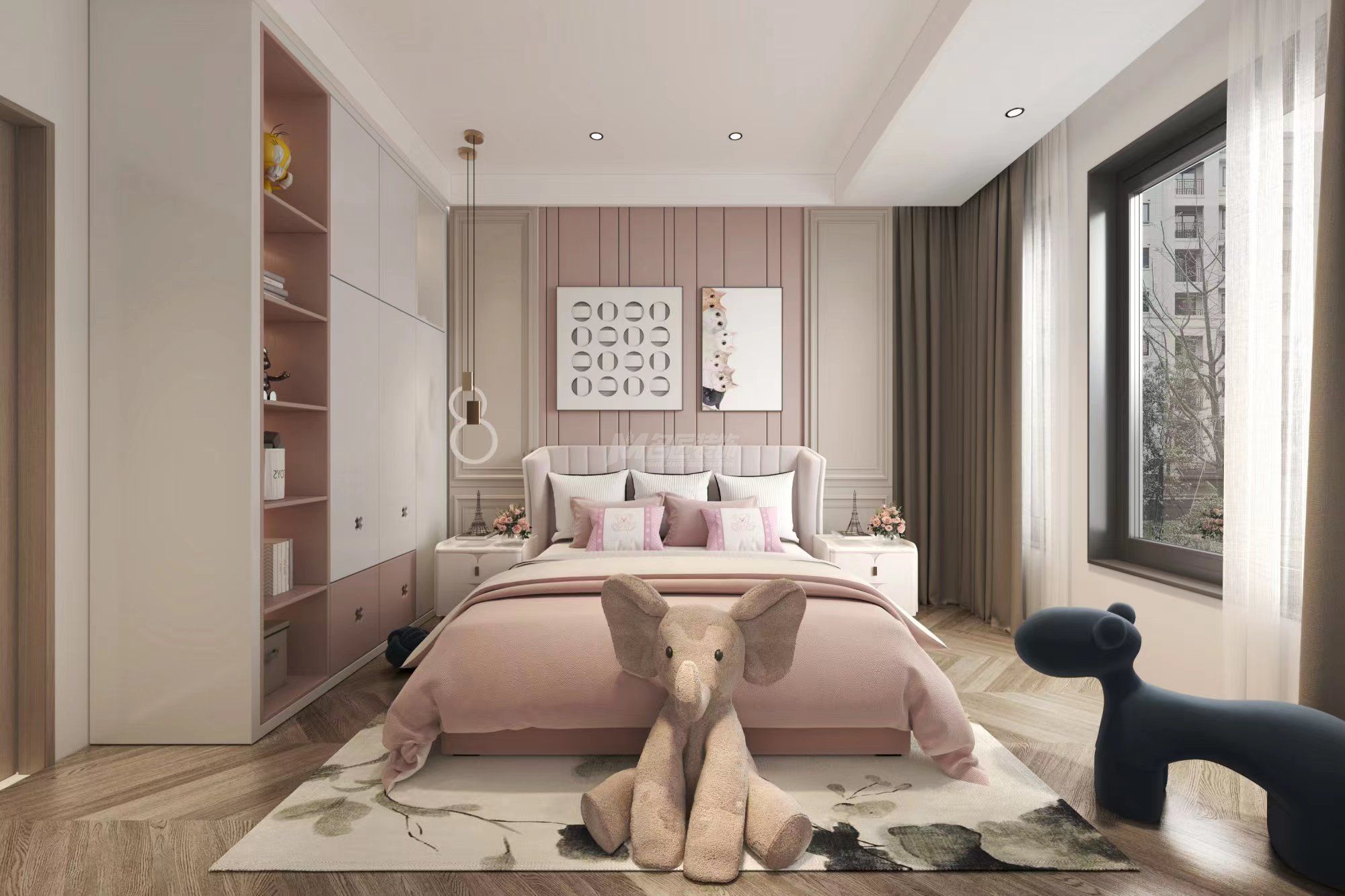 南寧綠城春江明月200㎡女孩房現(xiàn)代輕奢裝修風(fēng)格效果圖