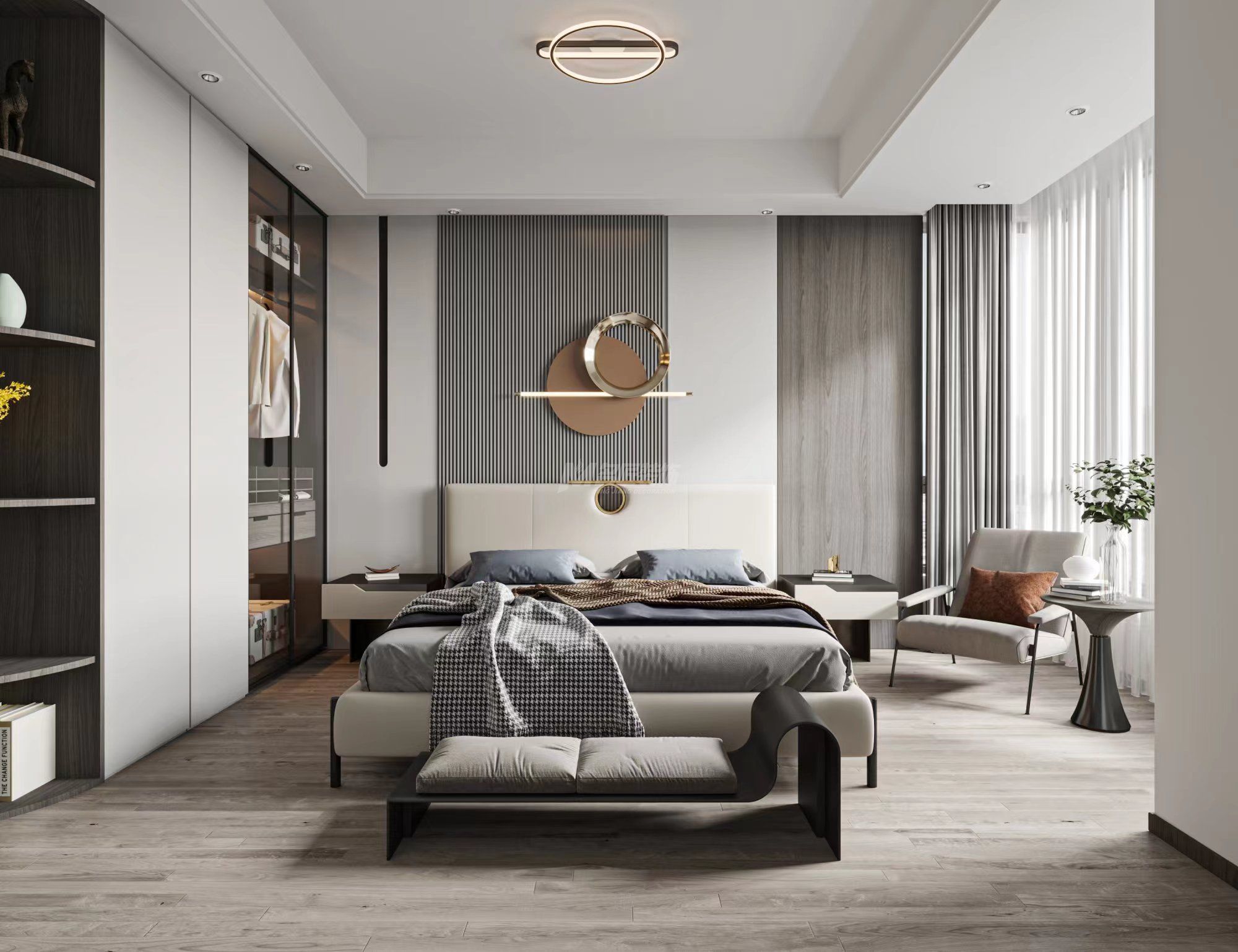 南寧綠城春江明月110㎡主臥現(xiàn)代輕奢裝修風格效果圖