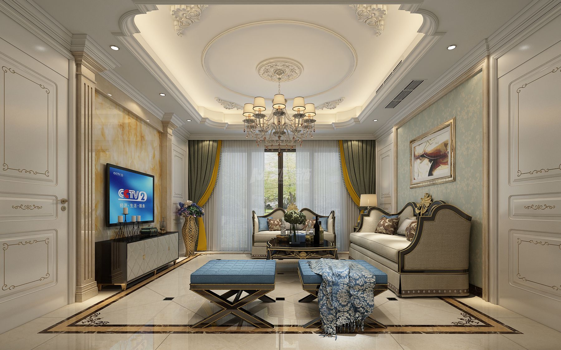 嘉悅城143㎡客廳美式裝修風(fēng)格案例效果圖