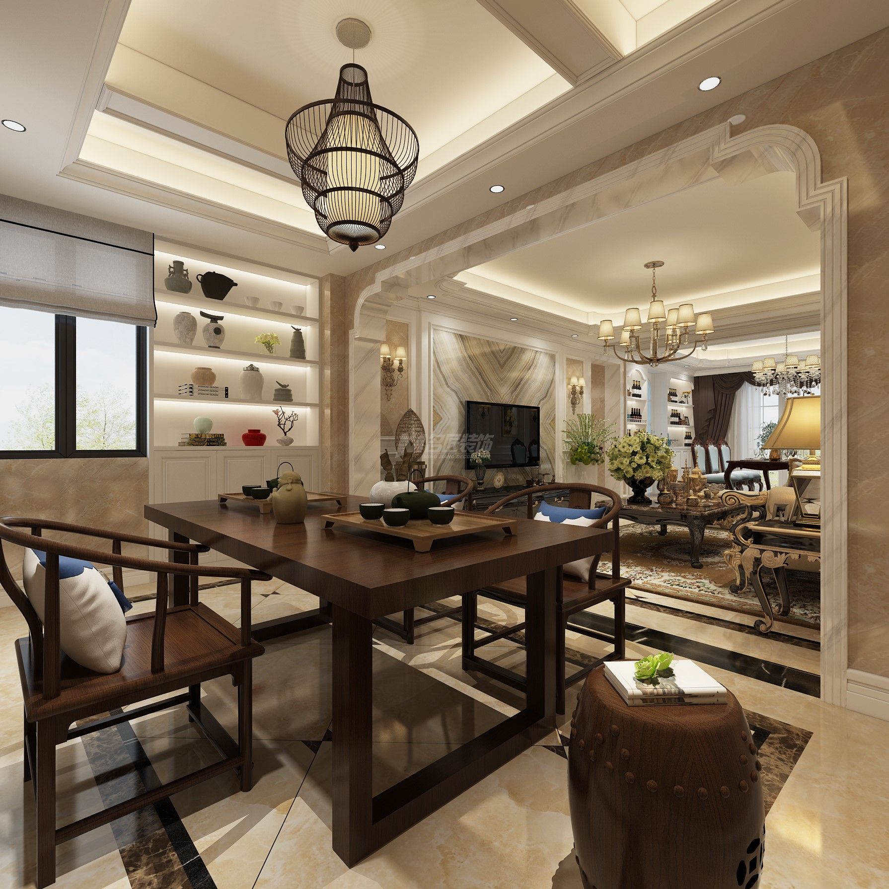 南寧公安廳小區(qū)143㎡茶室歐式裝修風(fēng)格效果圖