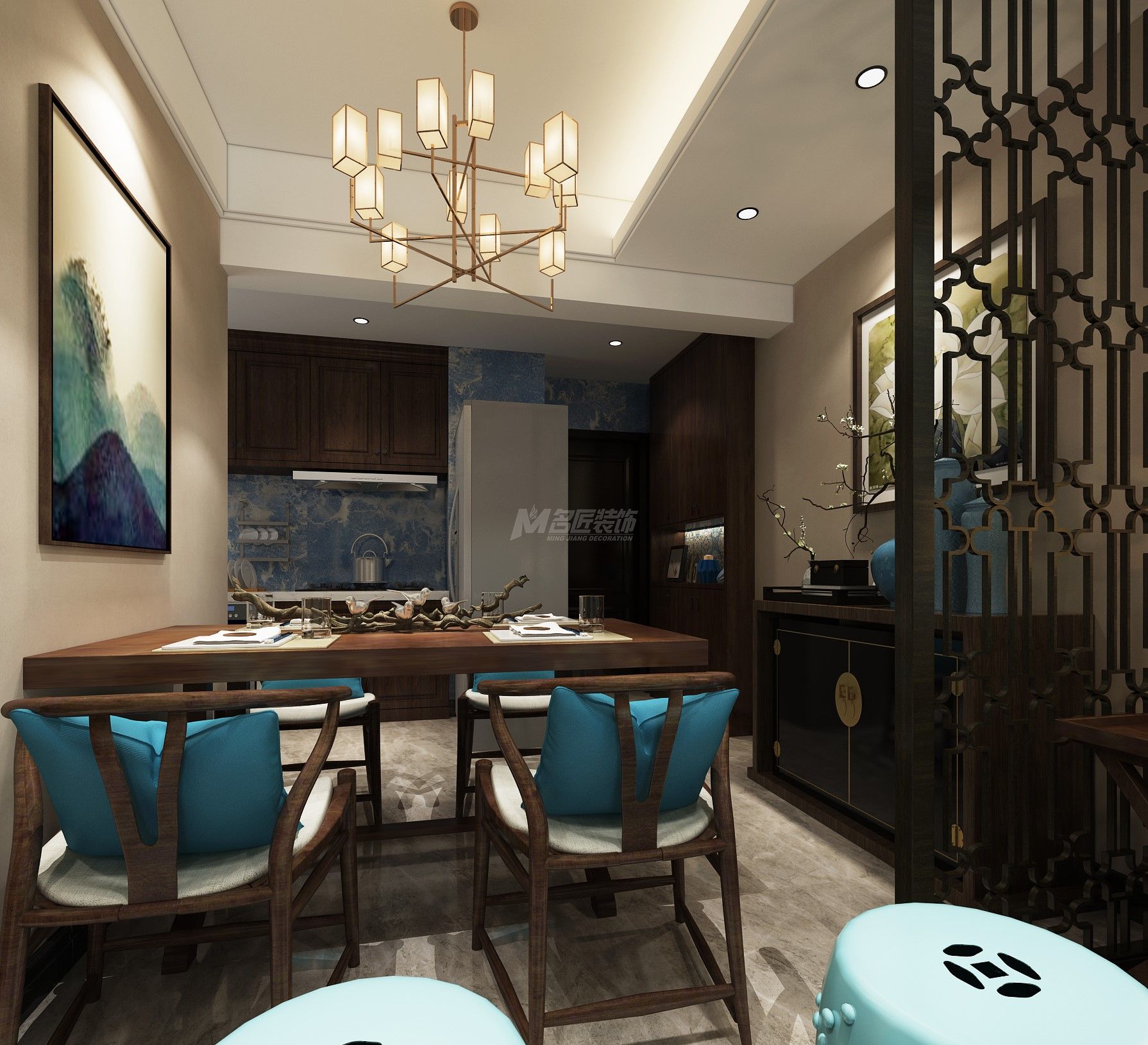 南寧紅日山湖159㎡餐廳中式裝修風(fēng)格效果圖