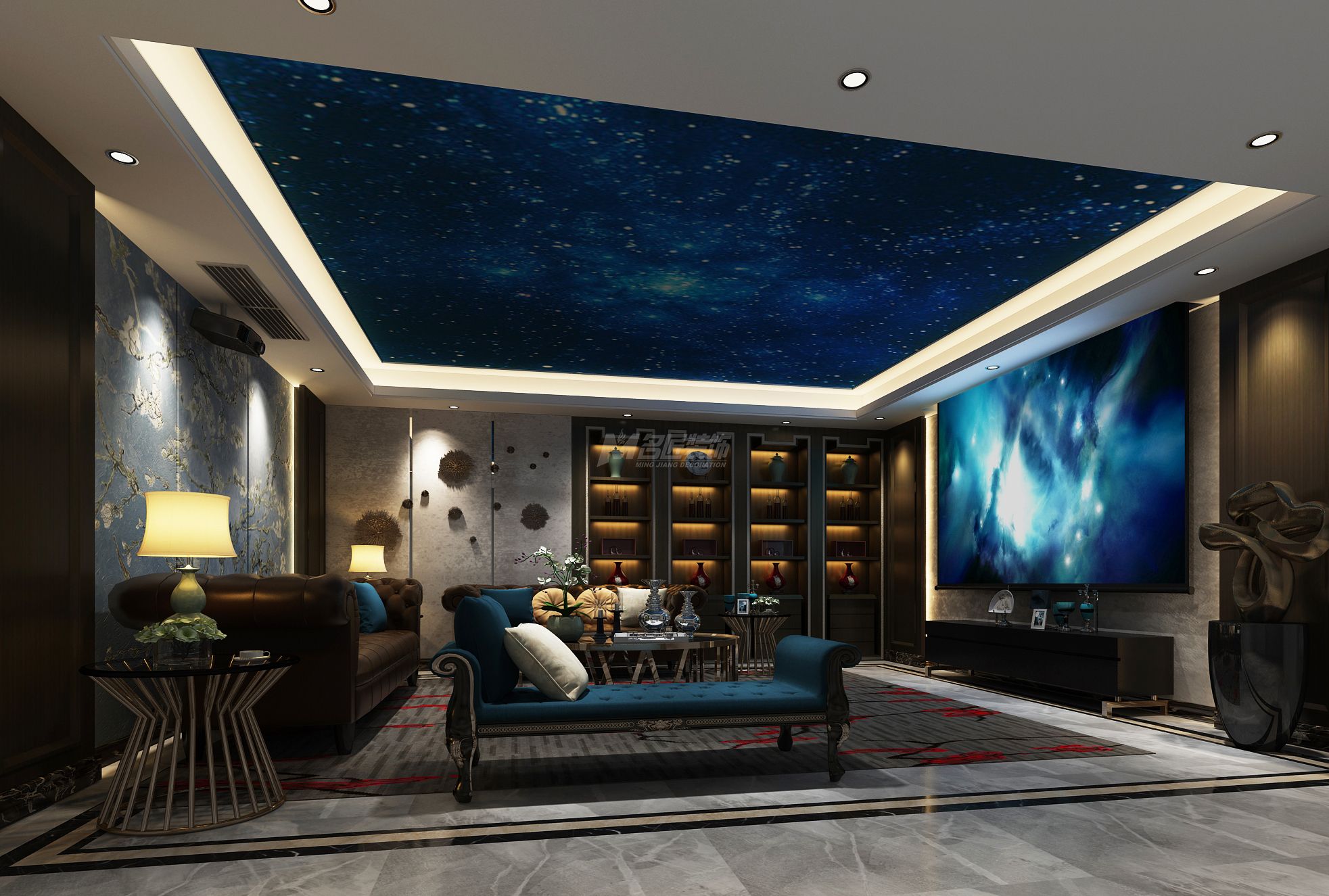 南寧天池山260㎡影音室中式裝修風格效果圖