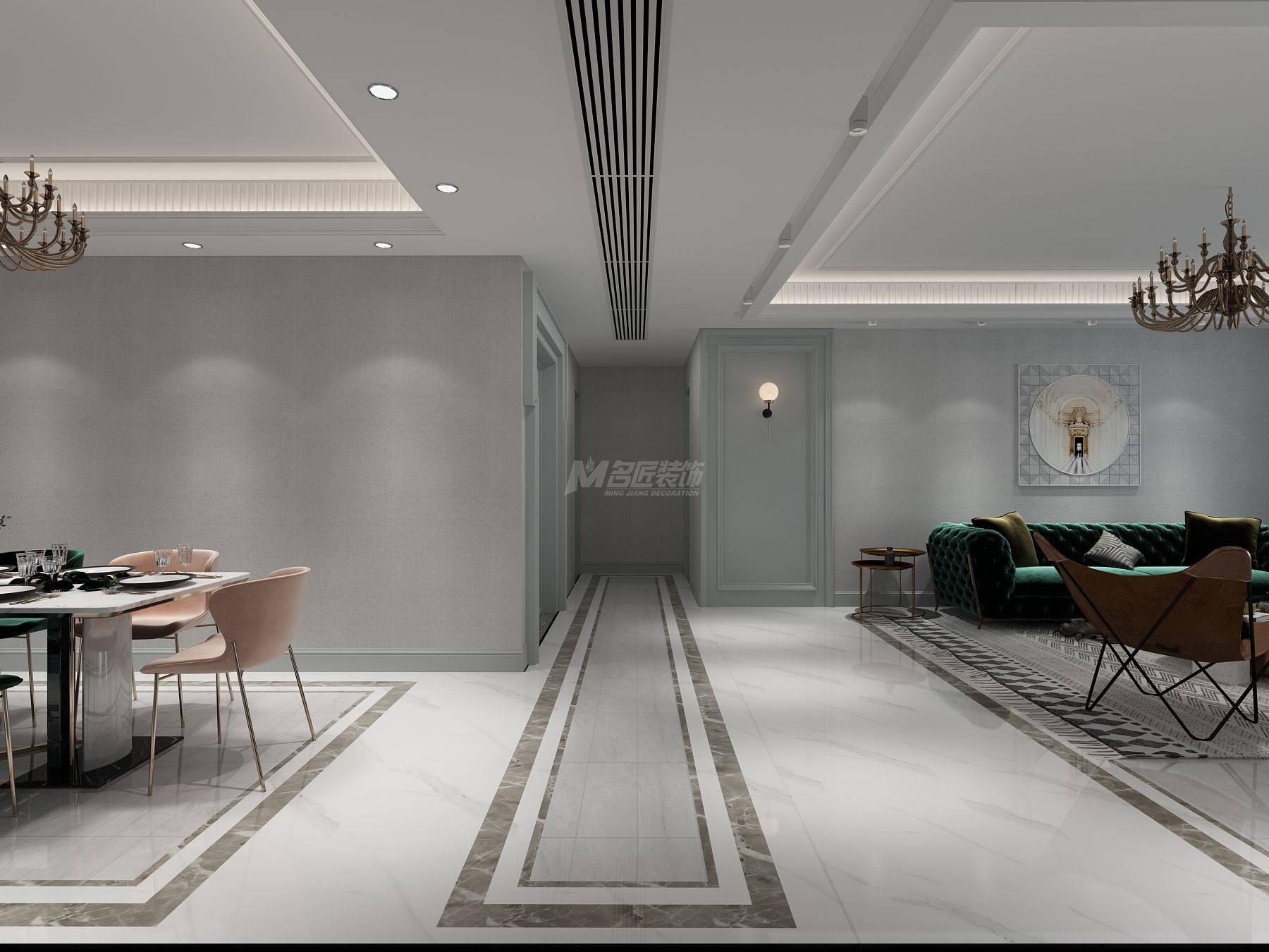 南寧龍光玖瓏府159㎡客餐廳法式裝修風(fēng)格效果圖