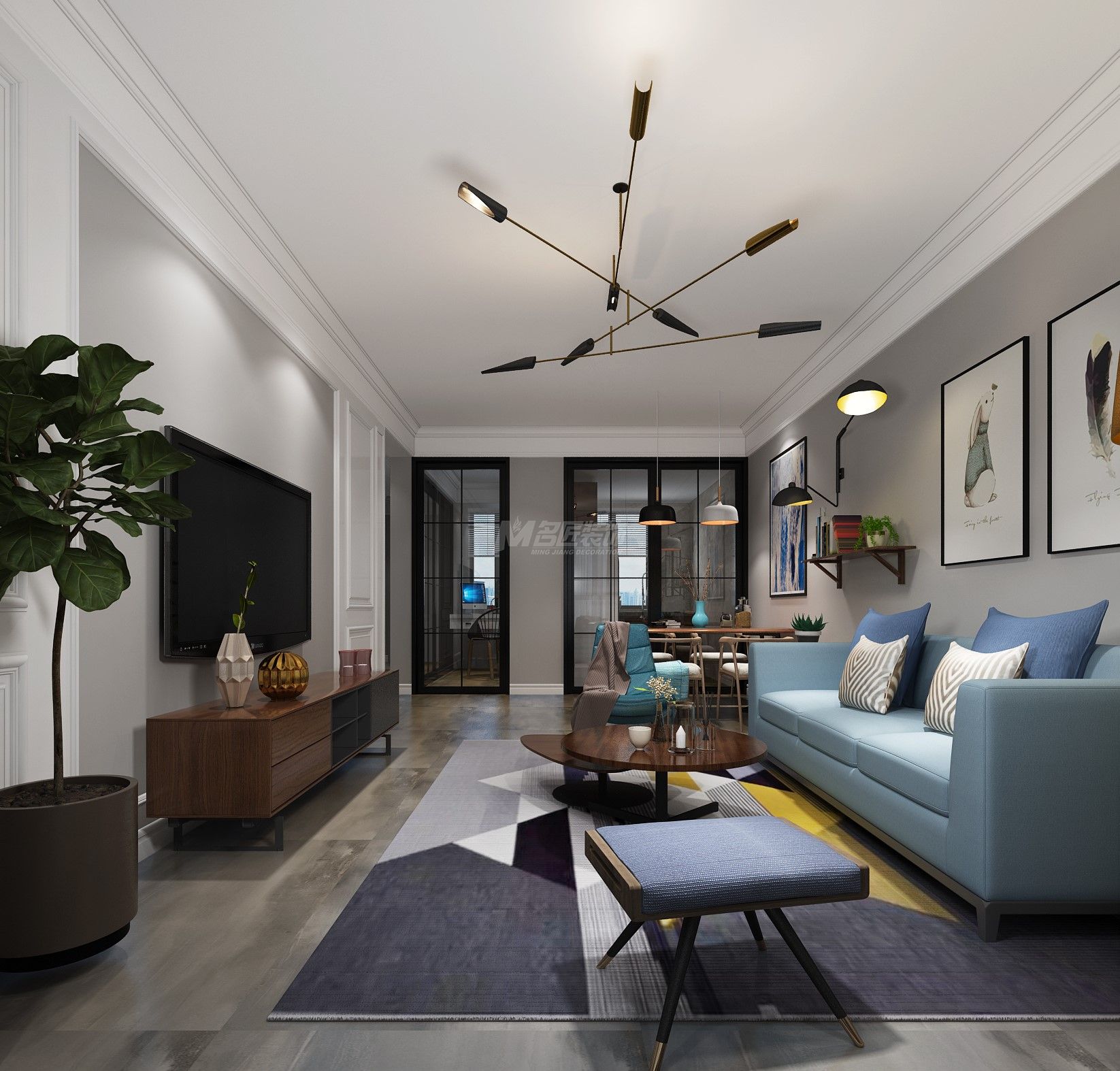 南寧光明瀾灣九里134㎡客廳北歐裝修風格效果圖