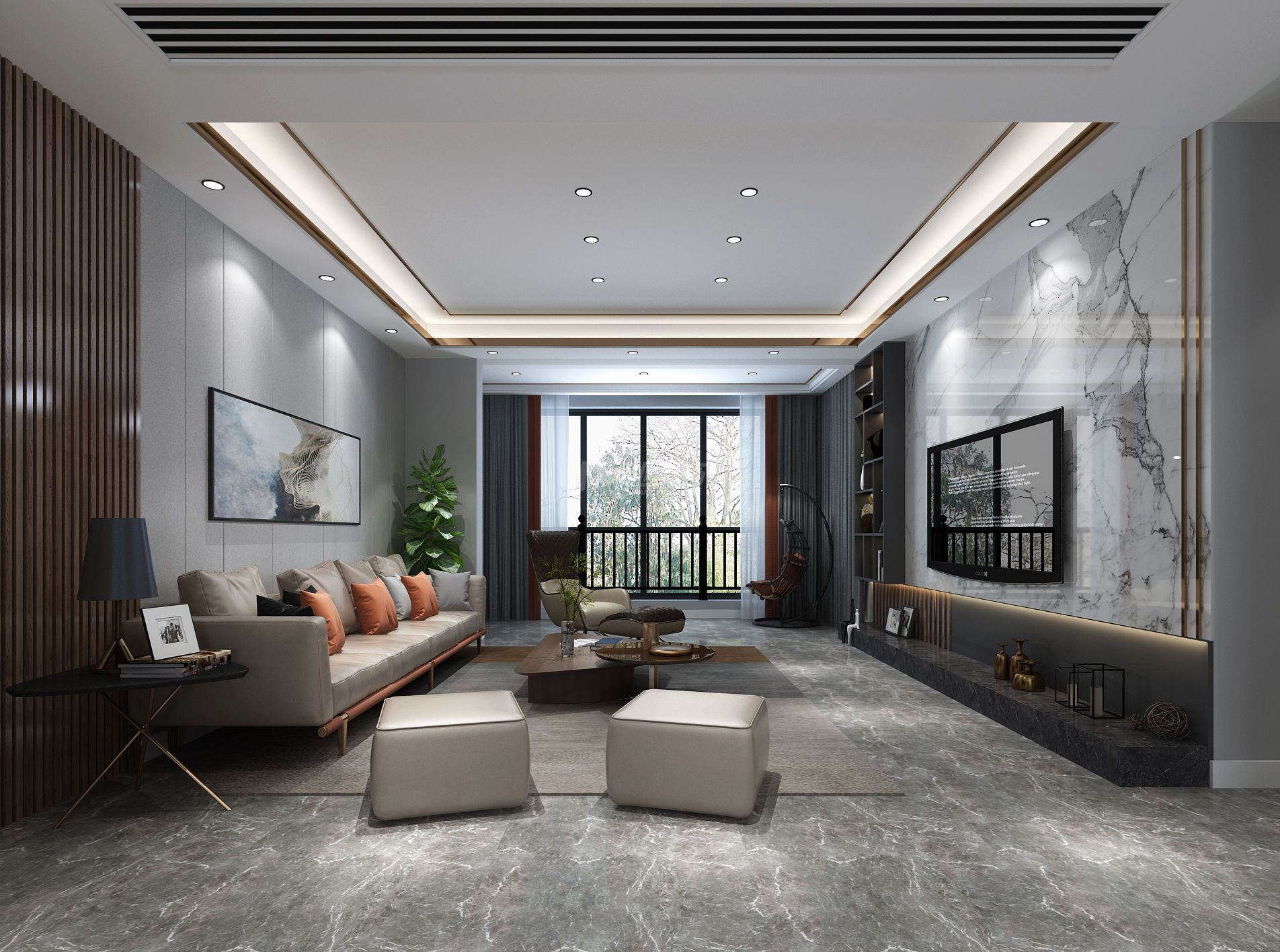 南寧碧桂園天禧灣150㎡客廳新中式裝修風(fēng)格效果圖