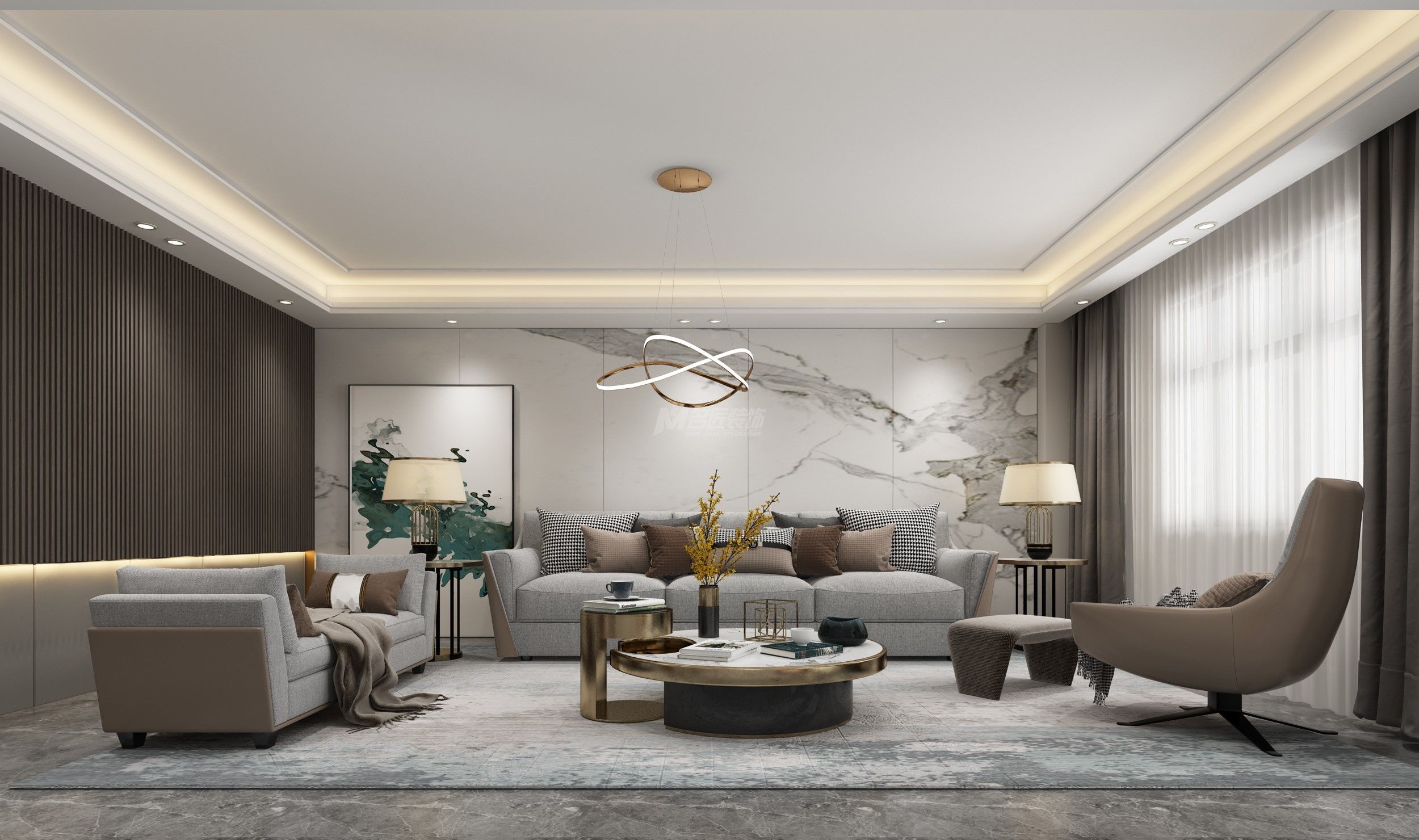 戴府330㎡客廳現(xiàn)代簡約裝修風(fēng)格效果圖