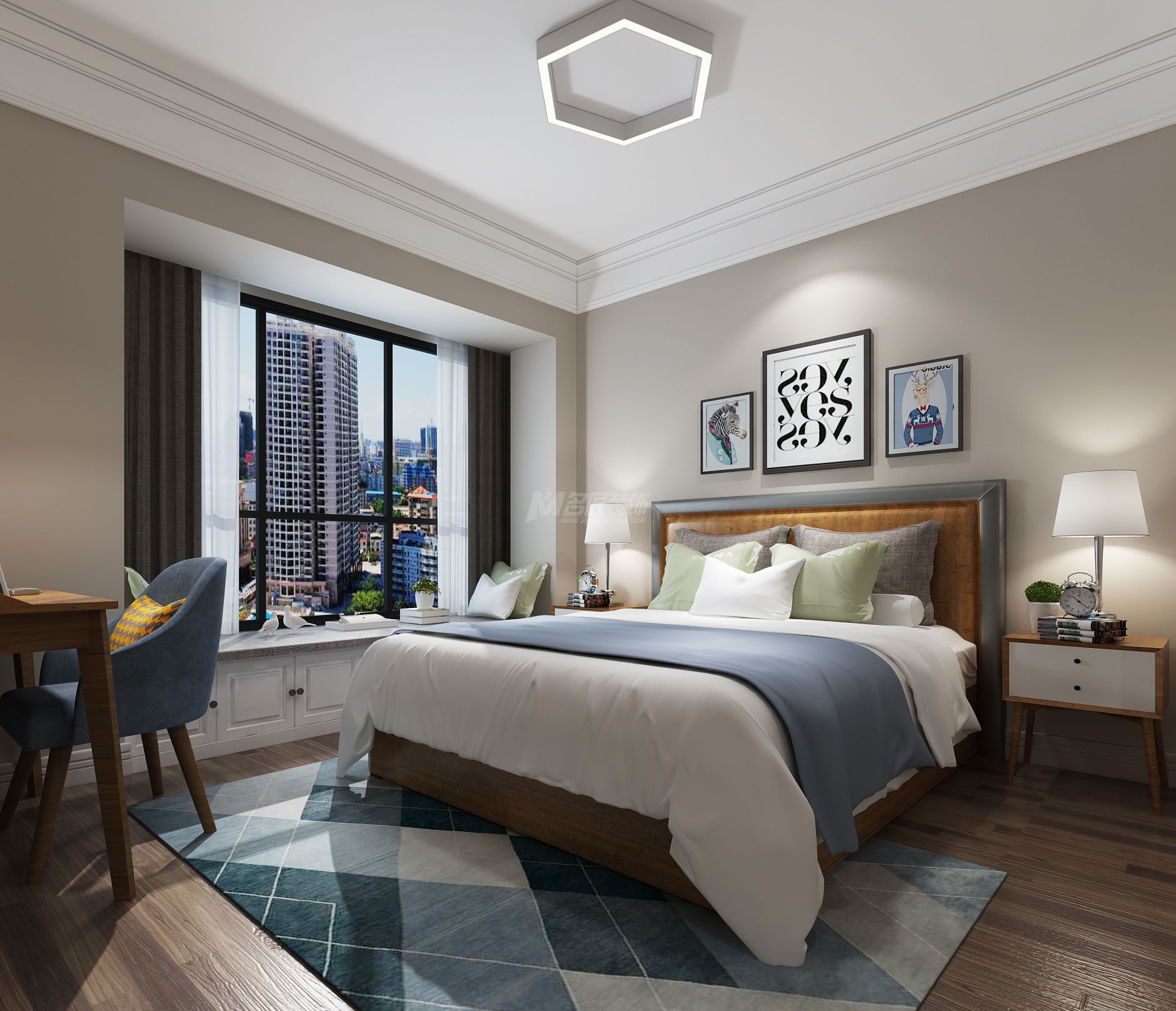 南寧綠地國(guó)際花都171㎡主臥北歐裝修風(fēng)格效果圖