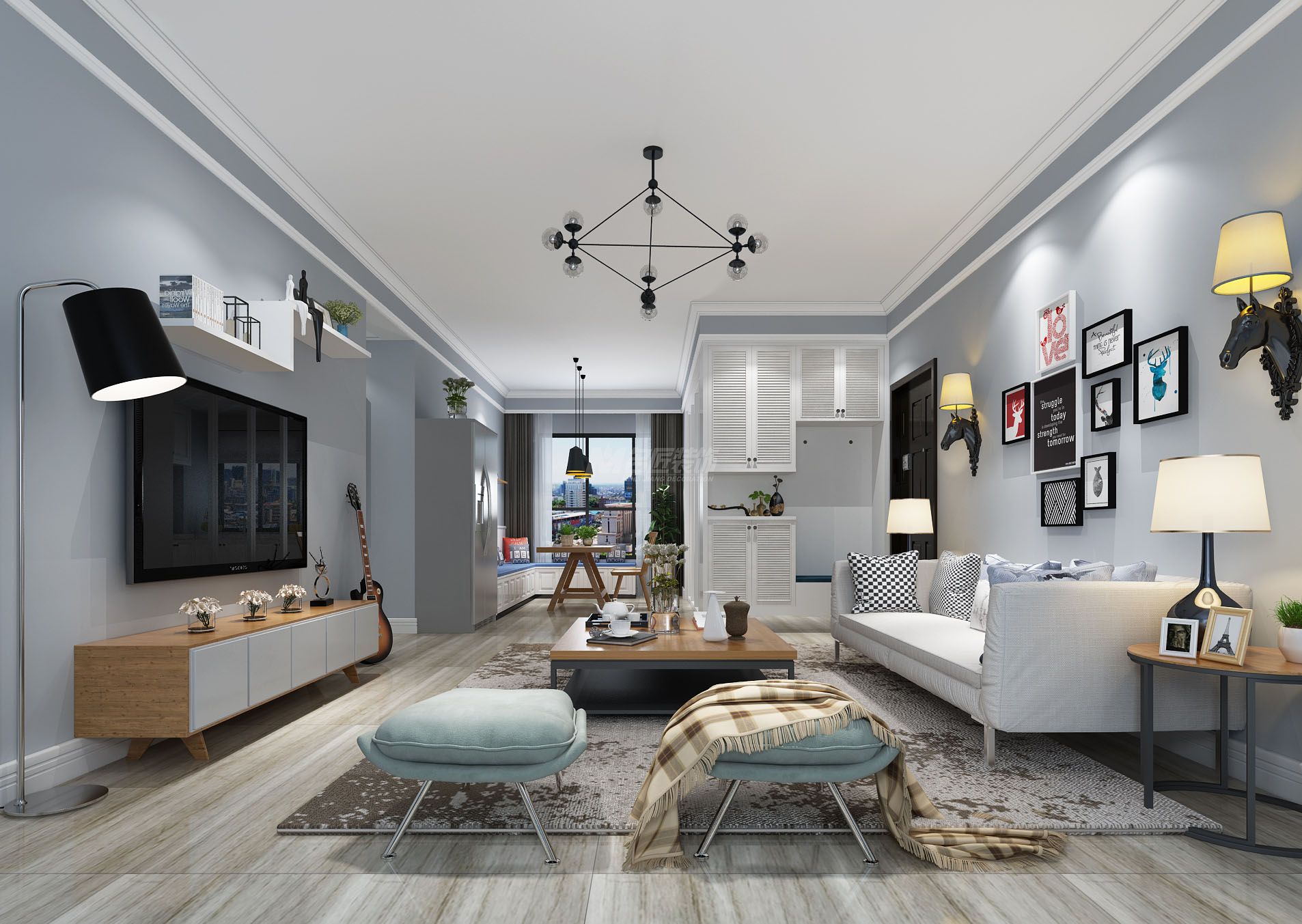 南寧綠地國(guó)際花都171㎡客廳北歐裝修風(fēng)格效果圖