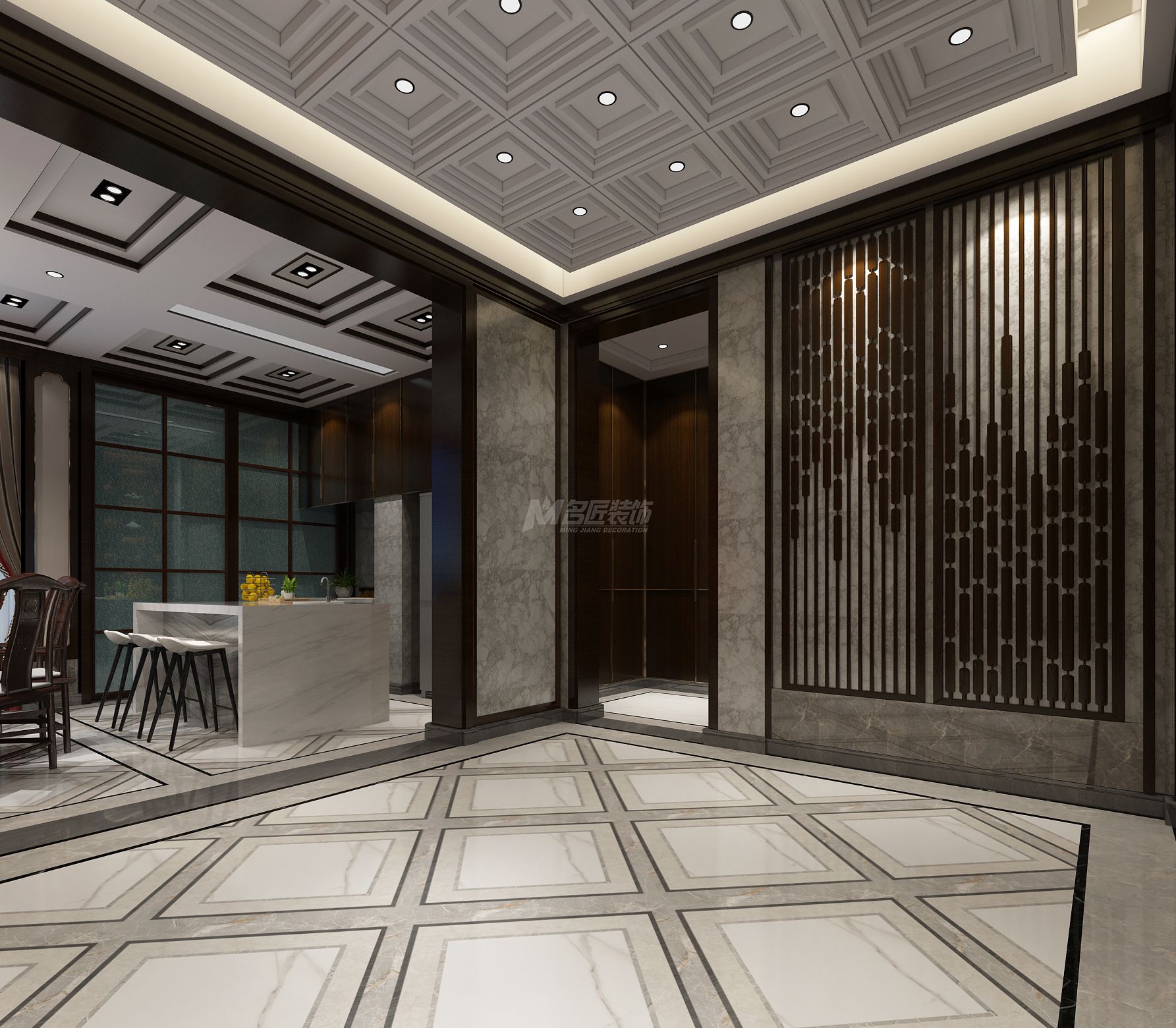 南寧國(guó)賓壹號(hào)230㎡玄關(guān)中式裝修風(fēng)格效果圖