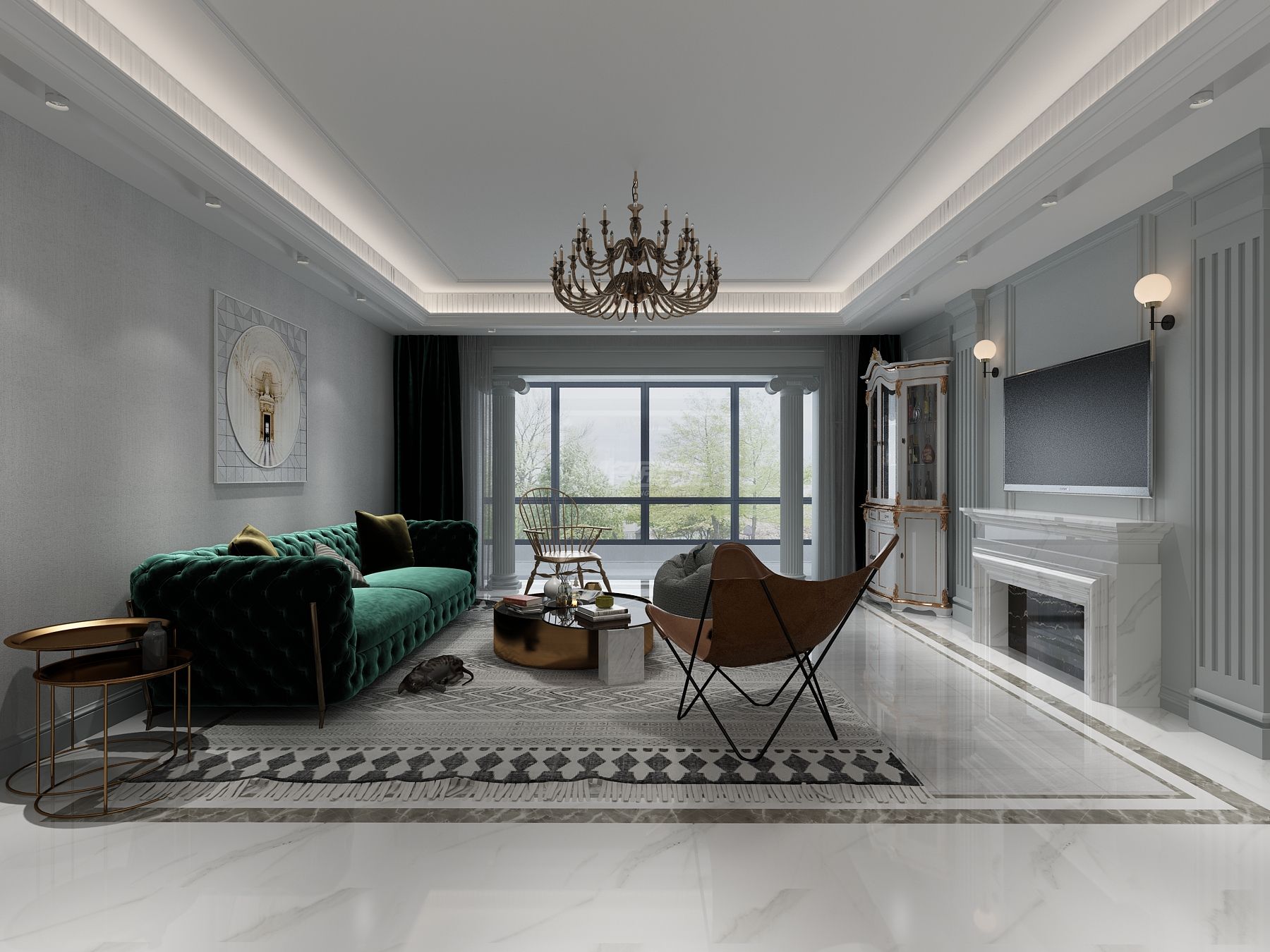 南寧龍光玖瓏府159㎡客廳法式裝修風(fēng)格效果圖