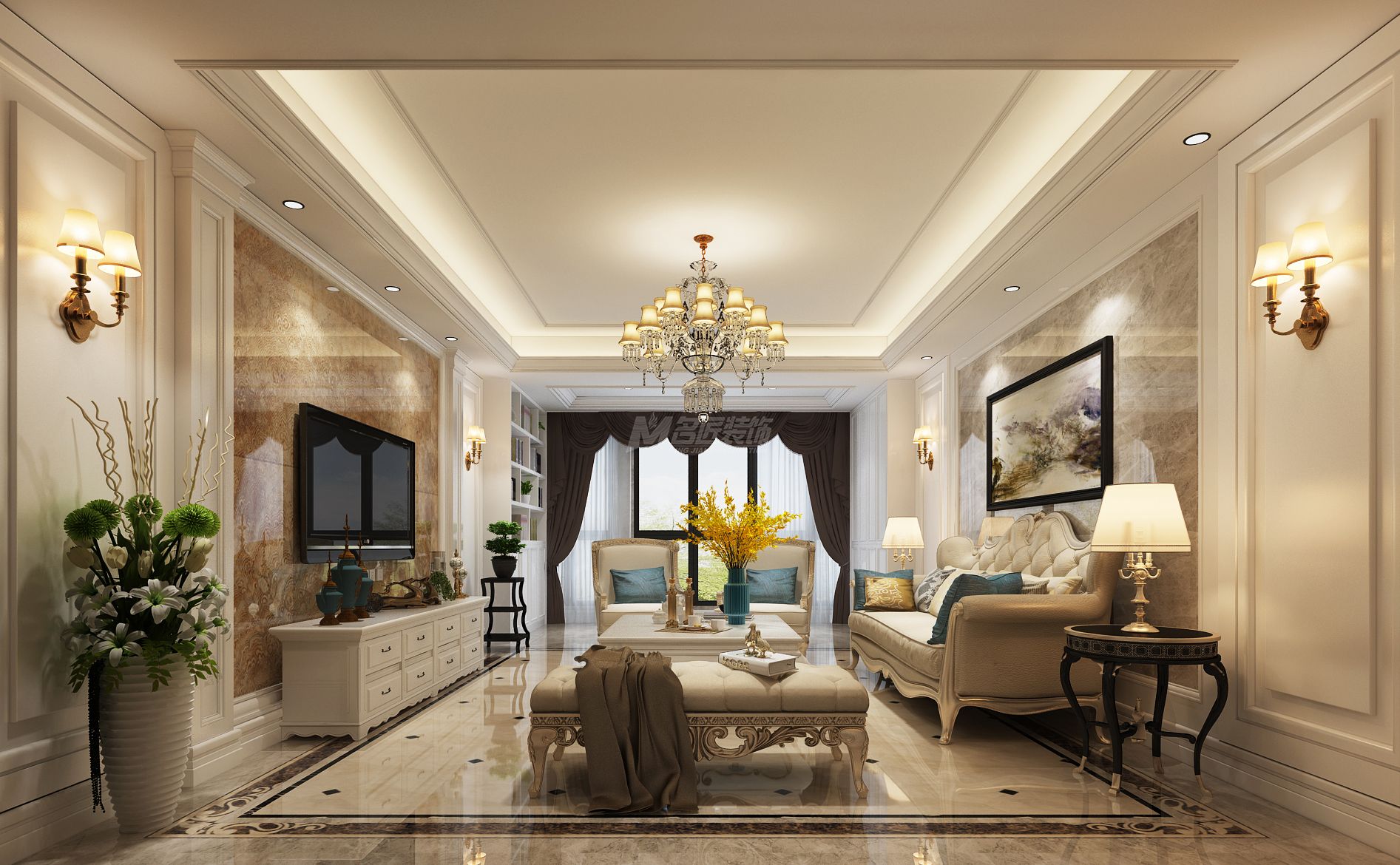 南寧中山路派出所175㎡客廳歐式裝修風(fēng)格效果圖