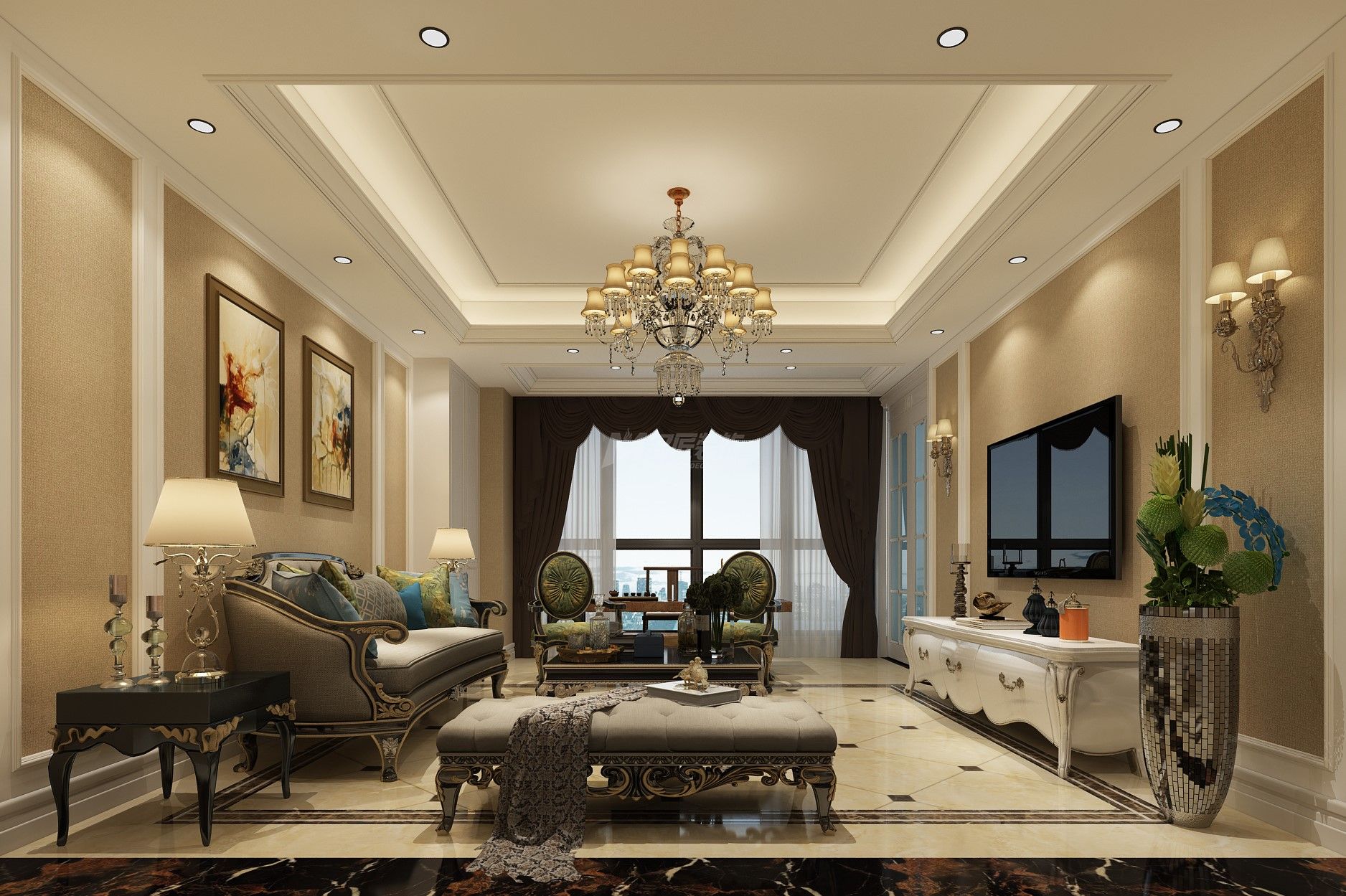 鳳嶺名園175㎡客廳歐式裝修風格效果圖