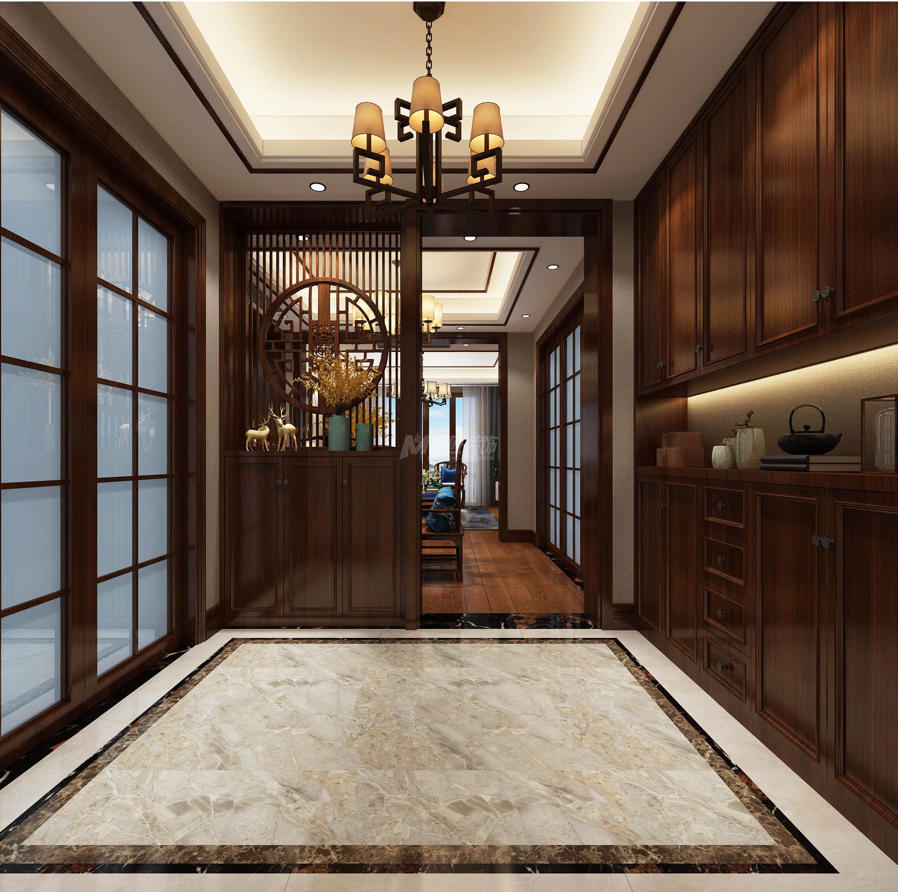 青秀山一號140㎡玄關(guān)中式裝修風(fēng)格效果圖