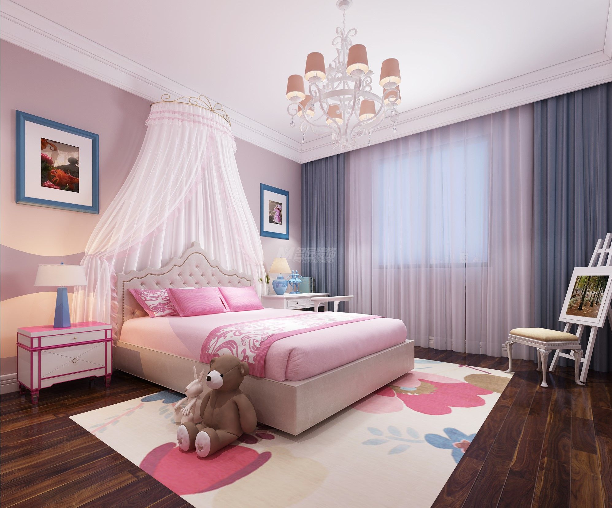 南寧大自然花園280㎡女兒房現(xiàn)代裝修風格效果圖