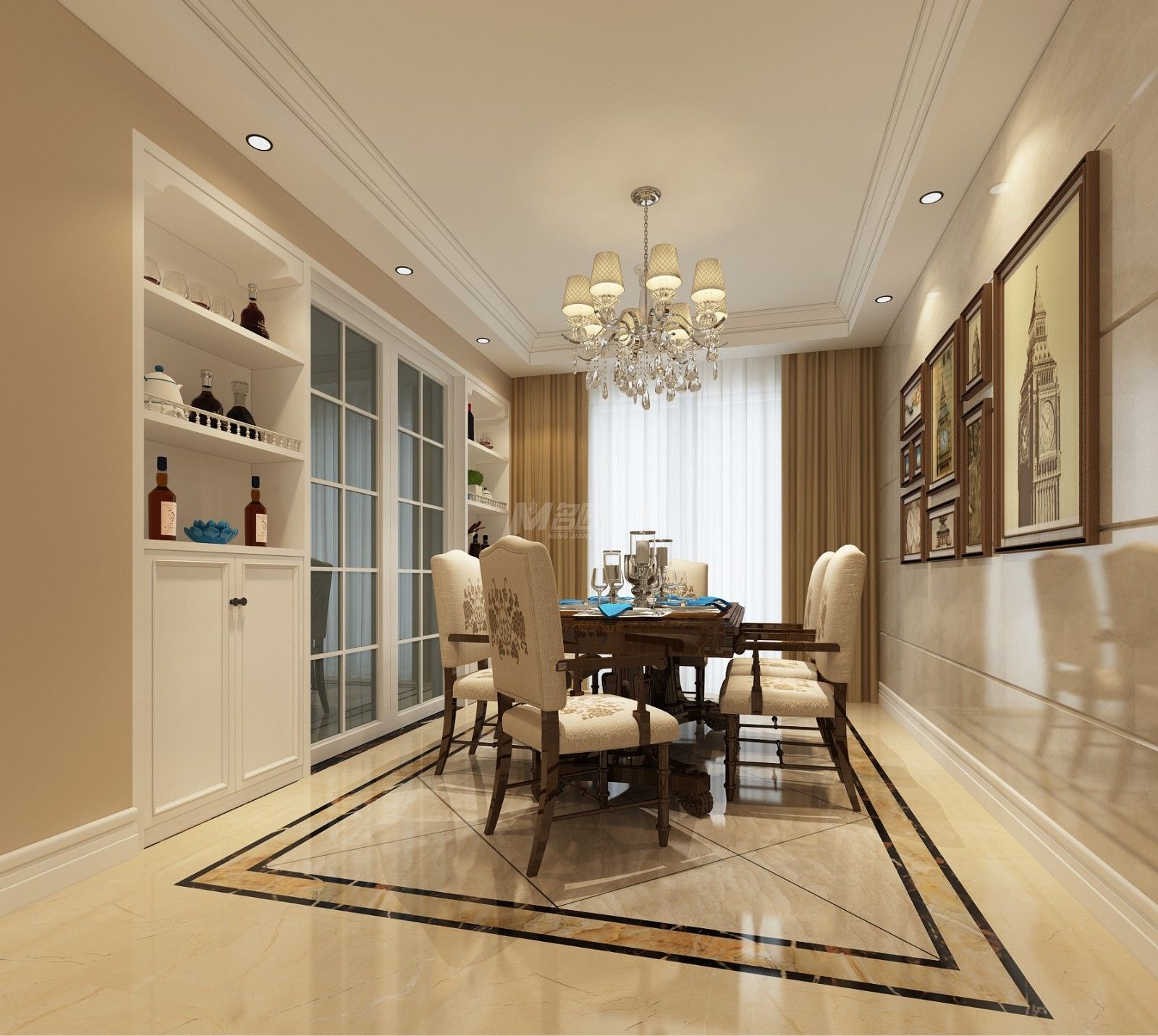 南寧廣投龍象府150㎡餐廳歐式裝修風(fēng)格案例效果圖