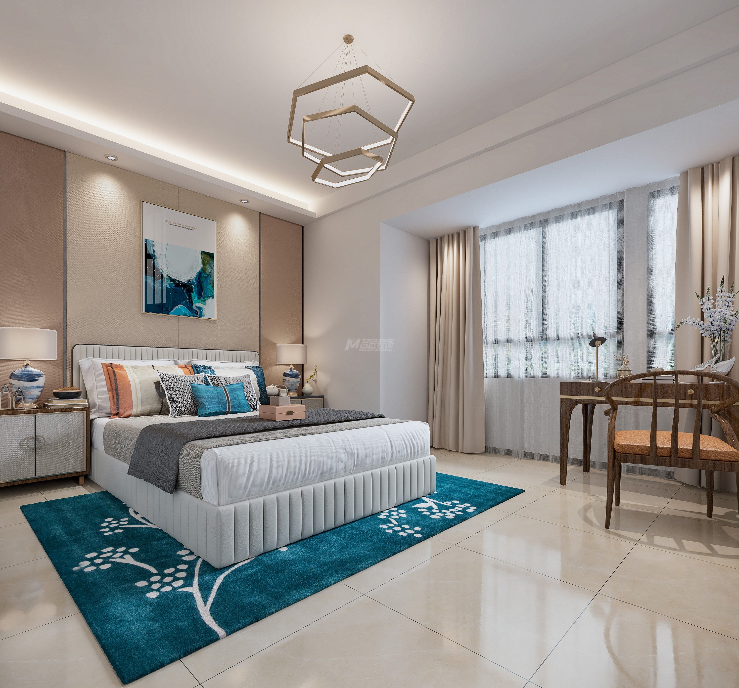 龍光玖瓏府180㎡次臥新中式裝修風(fēng)格效果圖