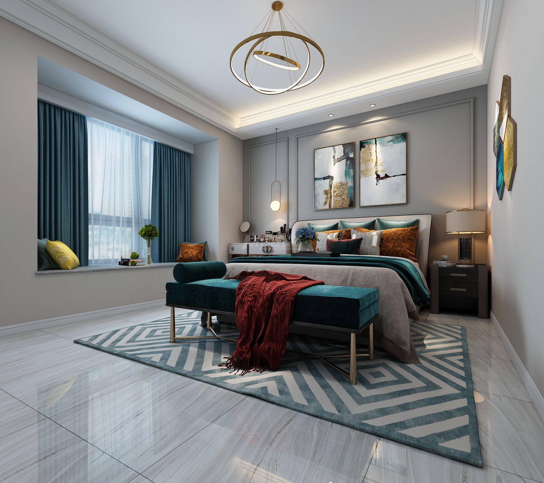 嘉和城溫莎北郡140㎡主臥現(xiàn)代裝修風(fēng)格效果圖