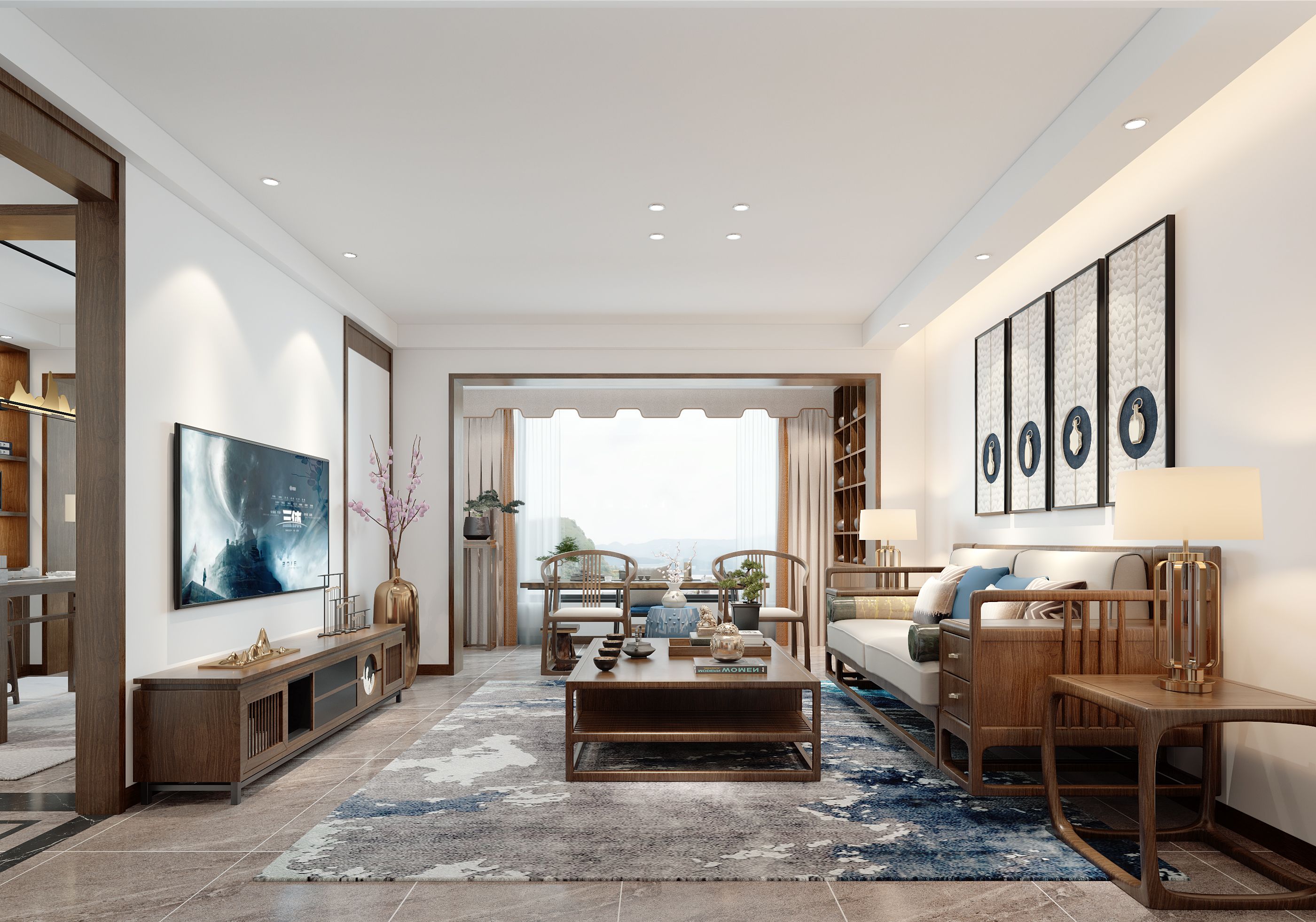 南寧淡村路單位房160㎡客廳新中式裝修風(fēng)格效果圖