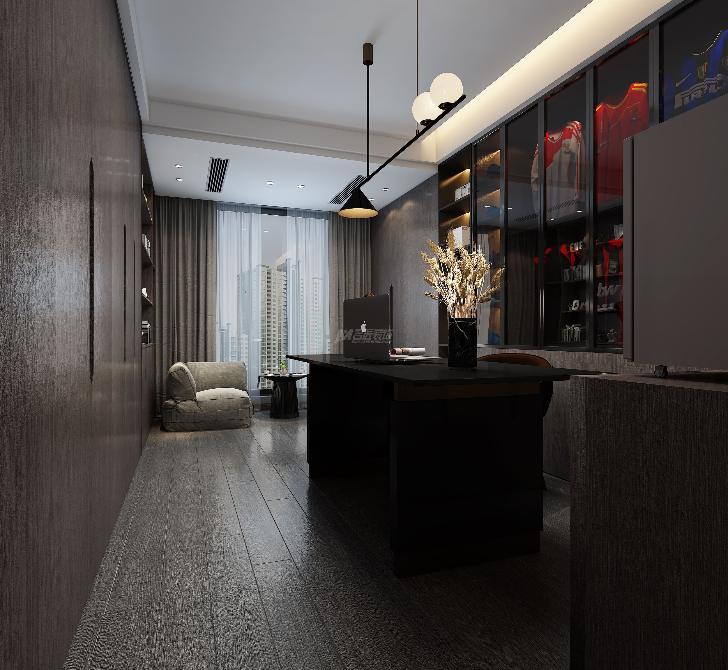 江山麗園160㎡書房現代灰色極簡裝修風格效果圖