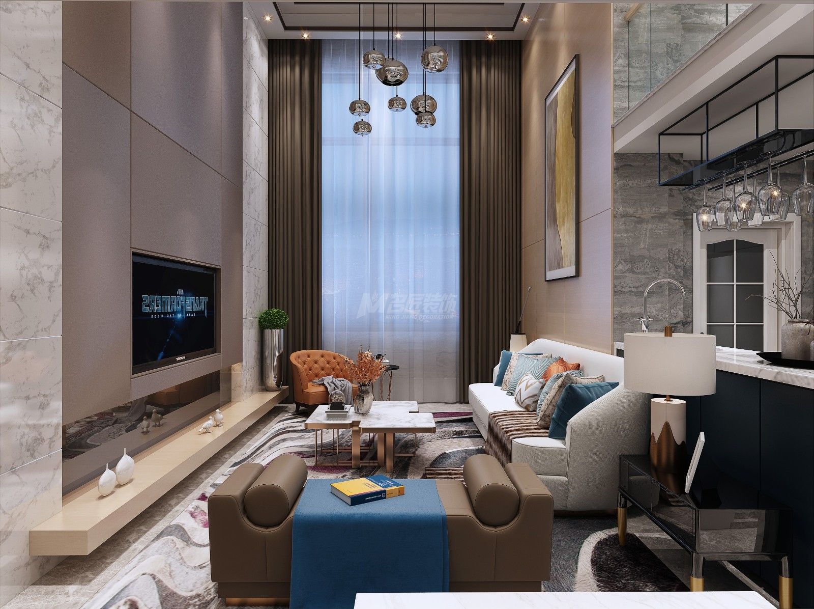 嘉和城溫莎南郡280㎡客廳現(xiàn)代簡約裝修風(fēng)格效果圖