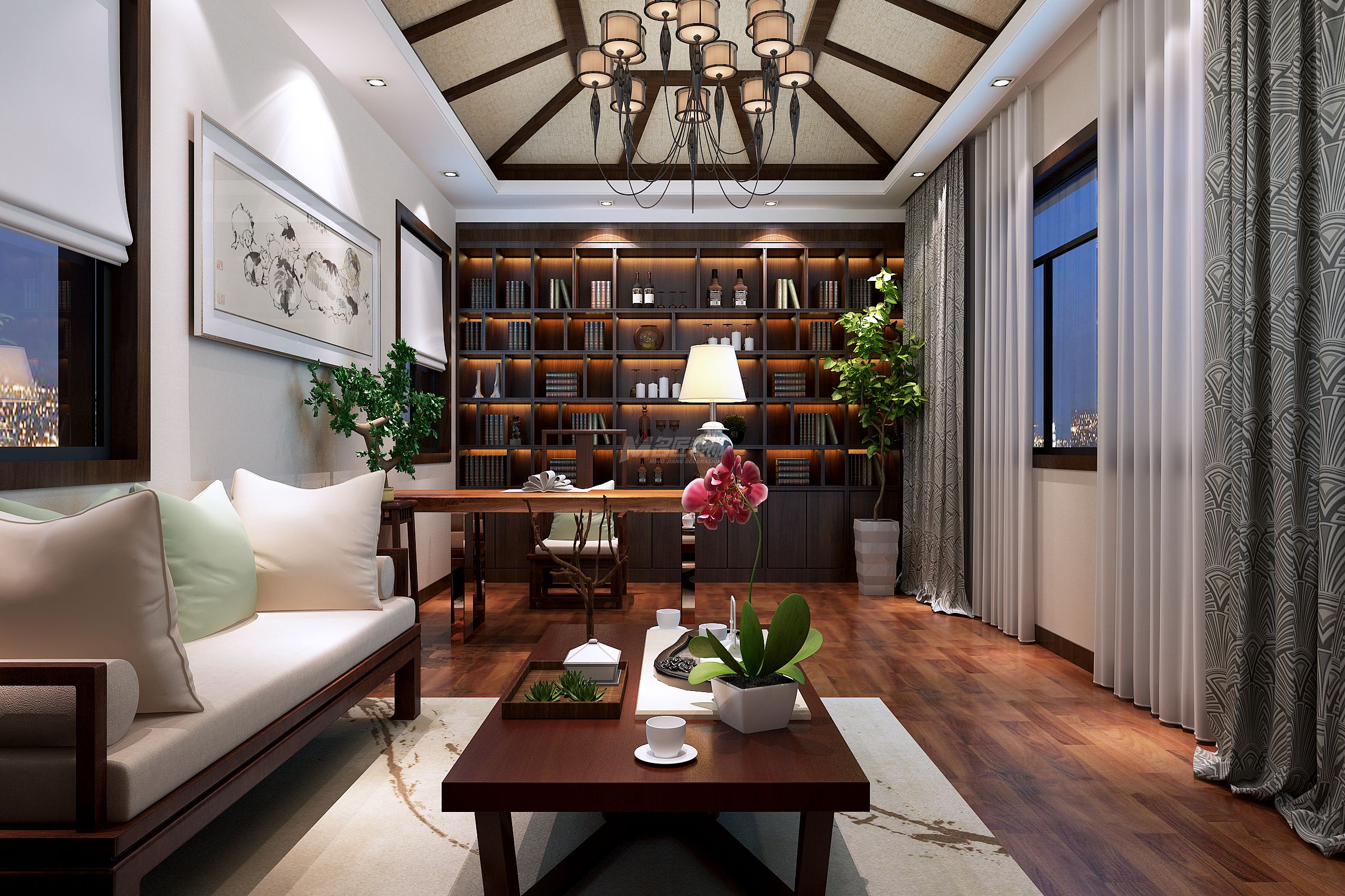 碧桂園680㎡書房中式裝修風(fēng)格效果圖