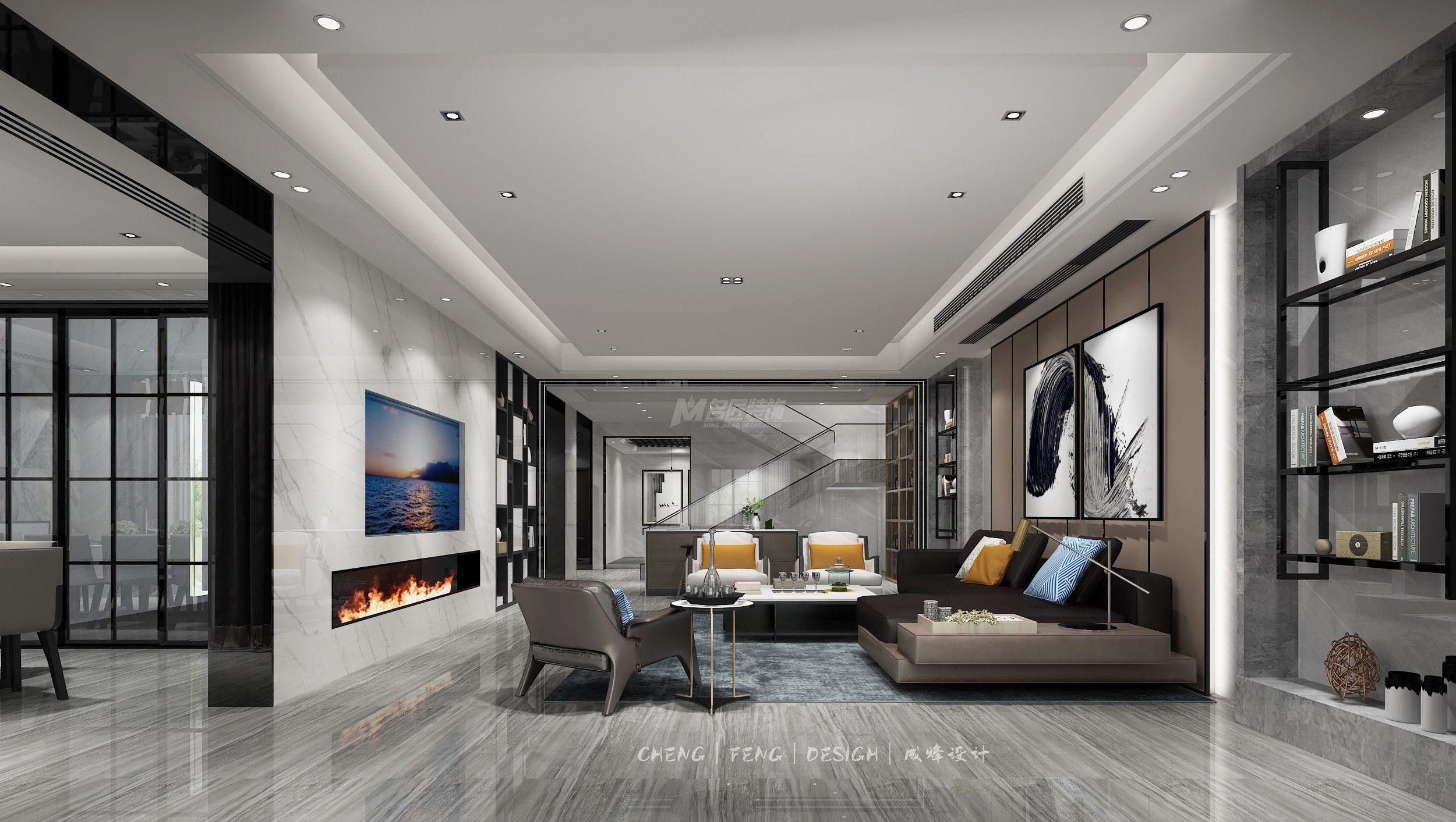 嘉興寶石公館500㎡客廳現(xiàn)代輕奢裝修風(fēng)格效果圖