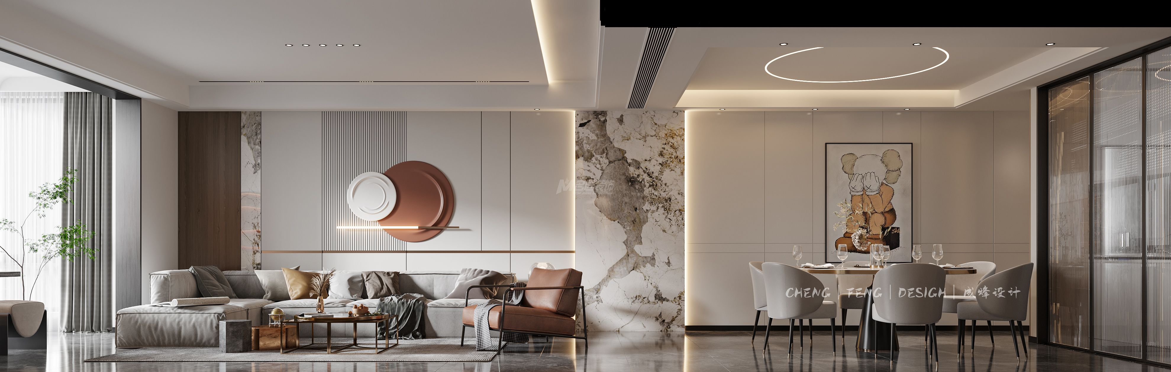 軌道壹號城160㎡客餐廳現(xiàn)代輕奢裝修風(fēng)格案例效果圖