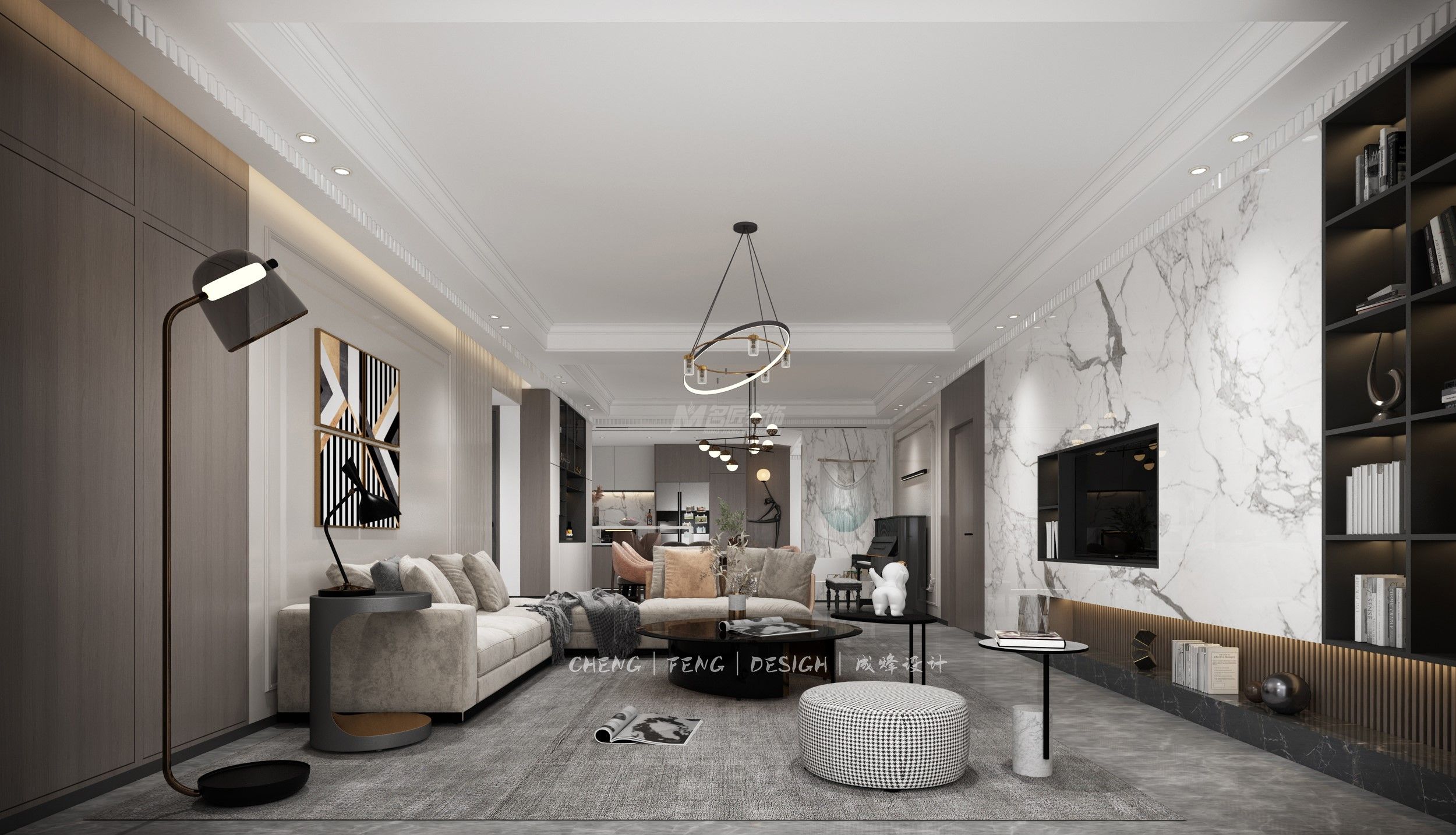 佛山海晟苑180㎡客廳現(xiàn)代輕奢裝修風(fēng)格效果圖