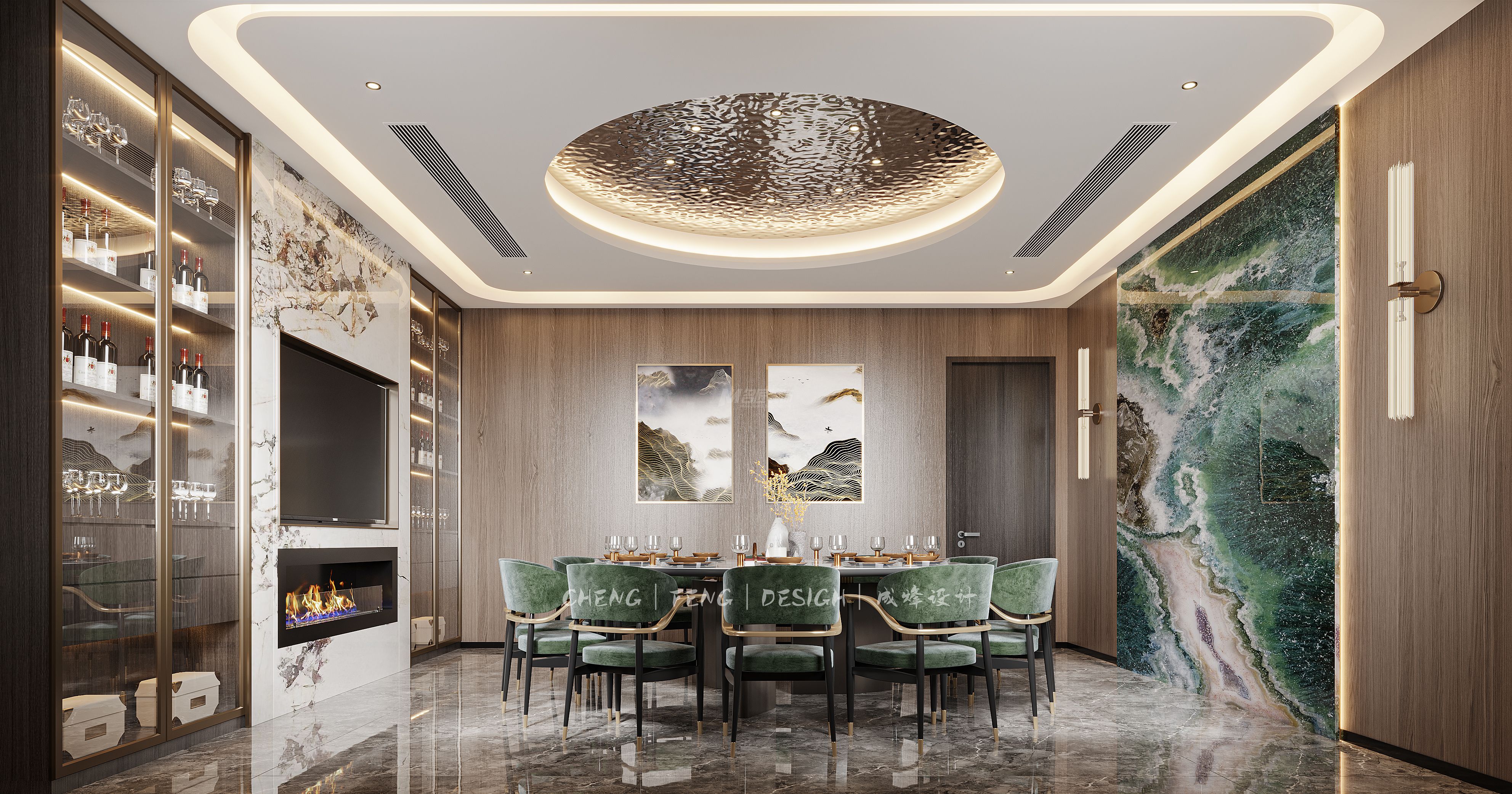 華潤大廈300㎡餐廳現(xiàn)代輕奢裝修風(fēng)格效果圖