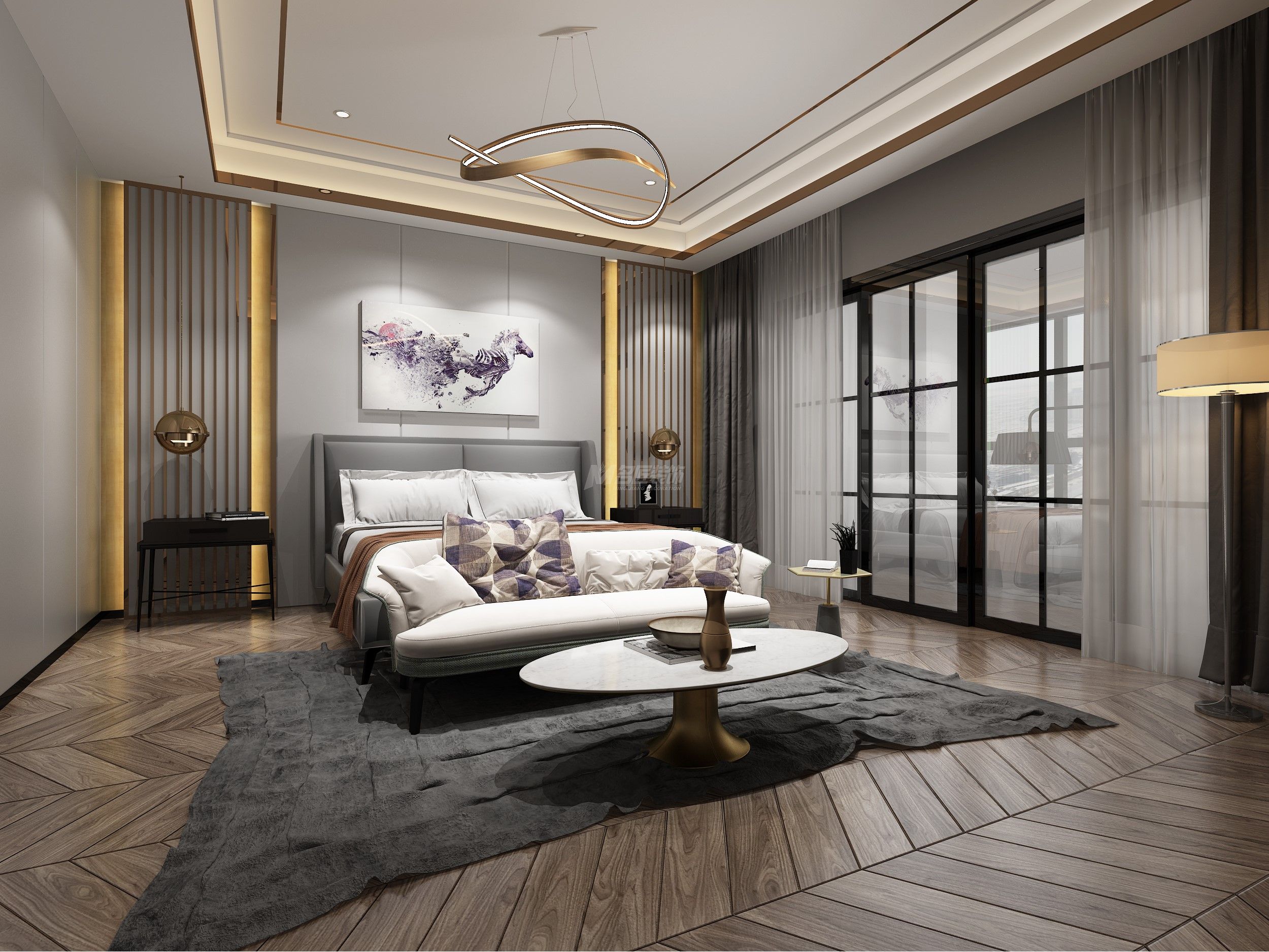 嘉興寶石公館500㎡次臥現(xiàn)代輕奢裝修風(fēng)格效果圖