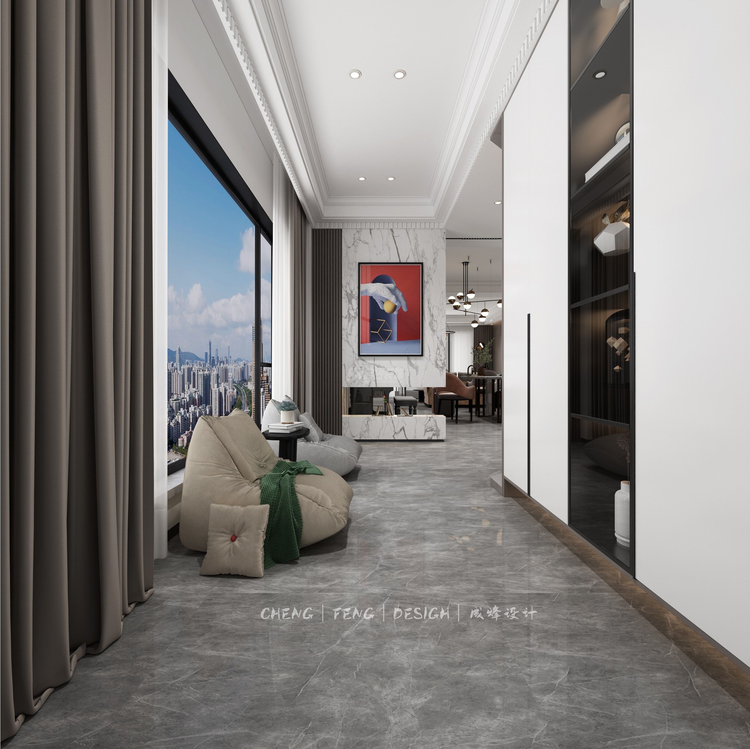 佛山海晟苑180㎡玄關(guān)現(xiàn)代輕奢裝修風(fēng)格效果圖