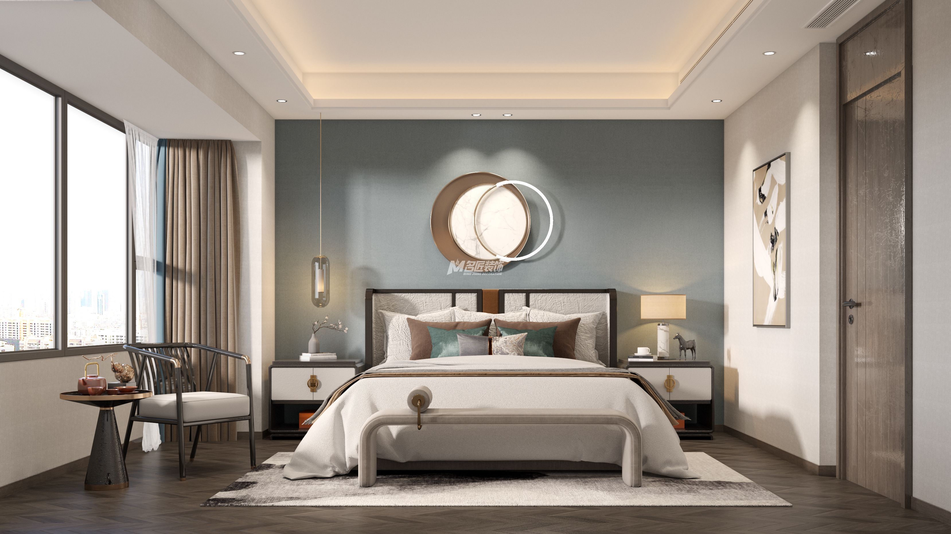 安吉山語(yǔ)城500㎡臥室新中式裝修風(fēng)格效果圖