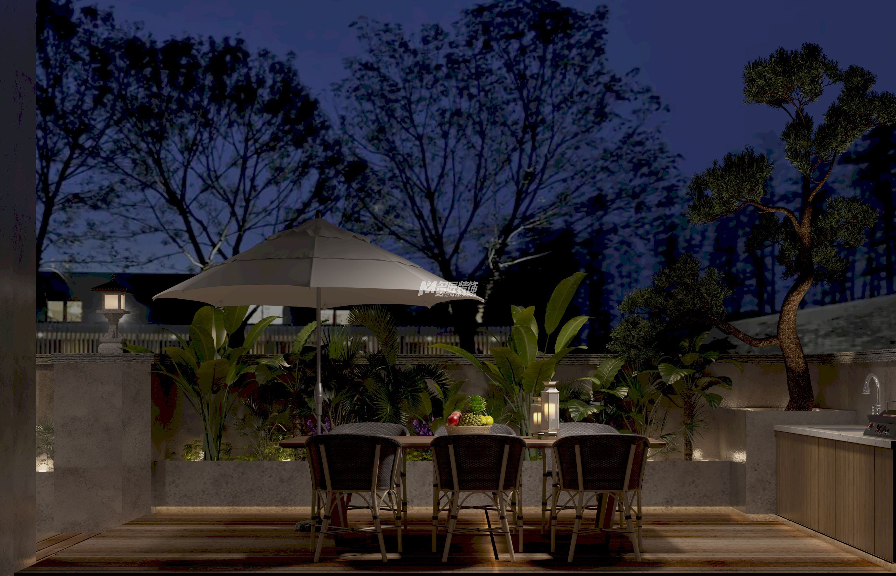 安吉山語(yǔ)城500㎡露臺(tái)新中式裝修風(fēng)格效果圖