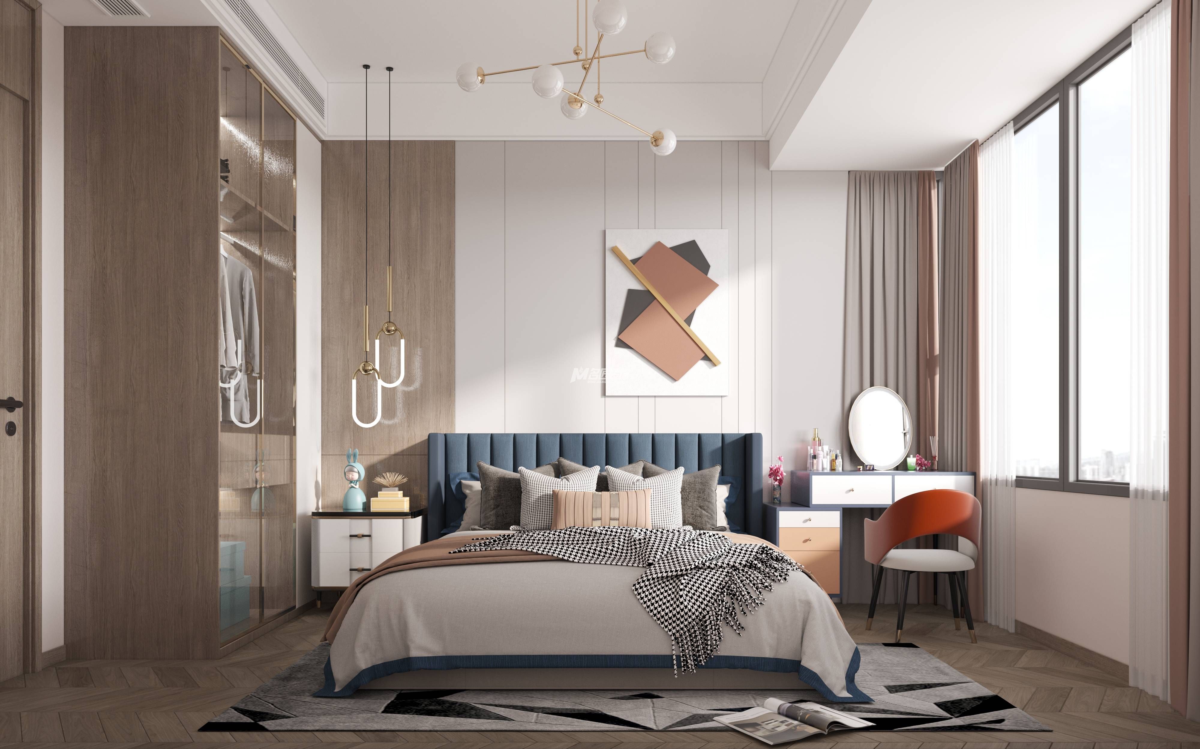 安吉山語(yǔ)城500㎡主臥1新中式裝修風(fēng)格效果圖